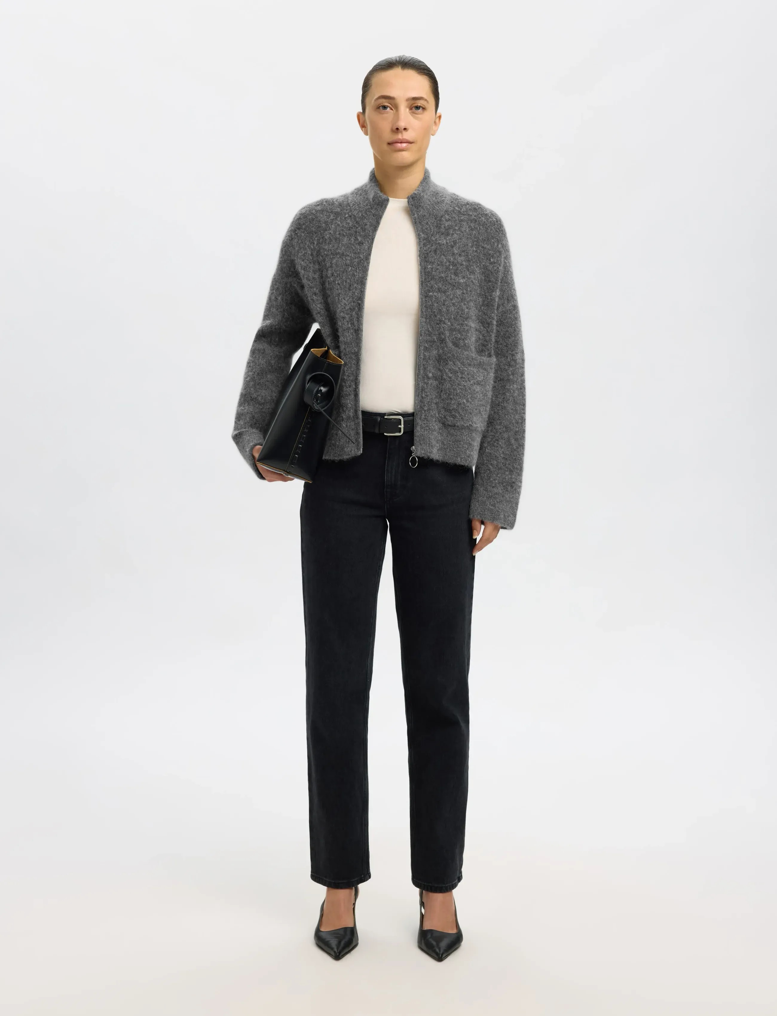 Selected - SLWSIA RAS LS KNIT ZIPPER CARDIGAN NOOS - cardigans - medium grey melange - 3