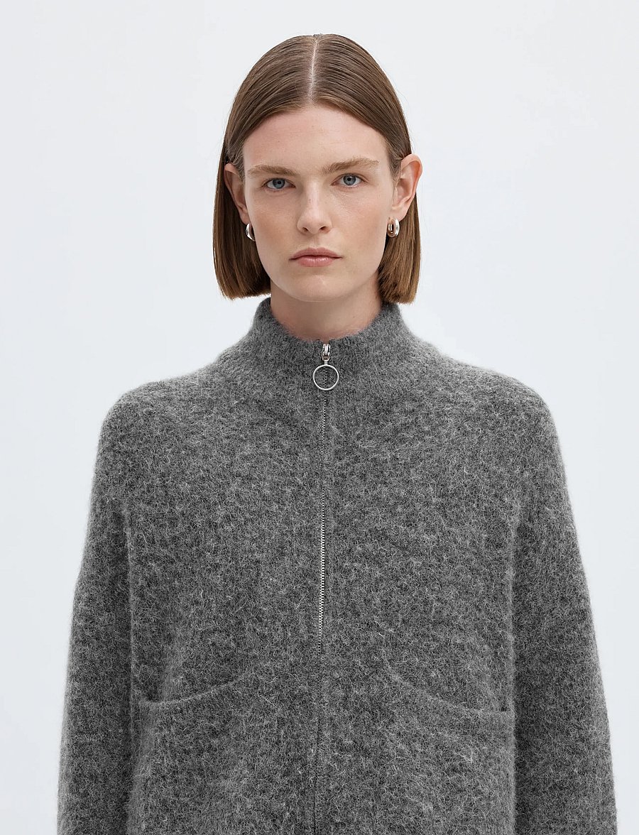 Selected - SLWSIA RAS LS KNIT ZIPPER CARDIGAN NOOS - kardiganid - medium grey melange - 4