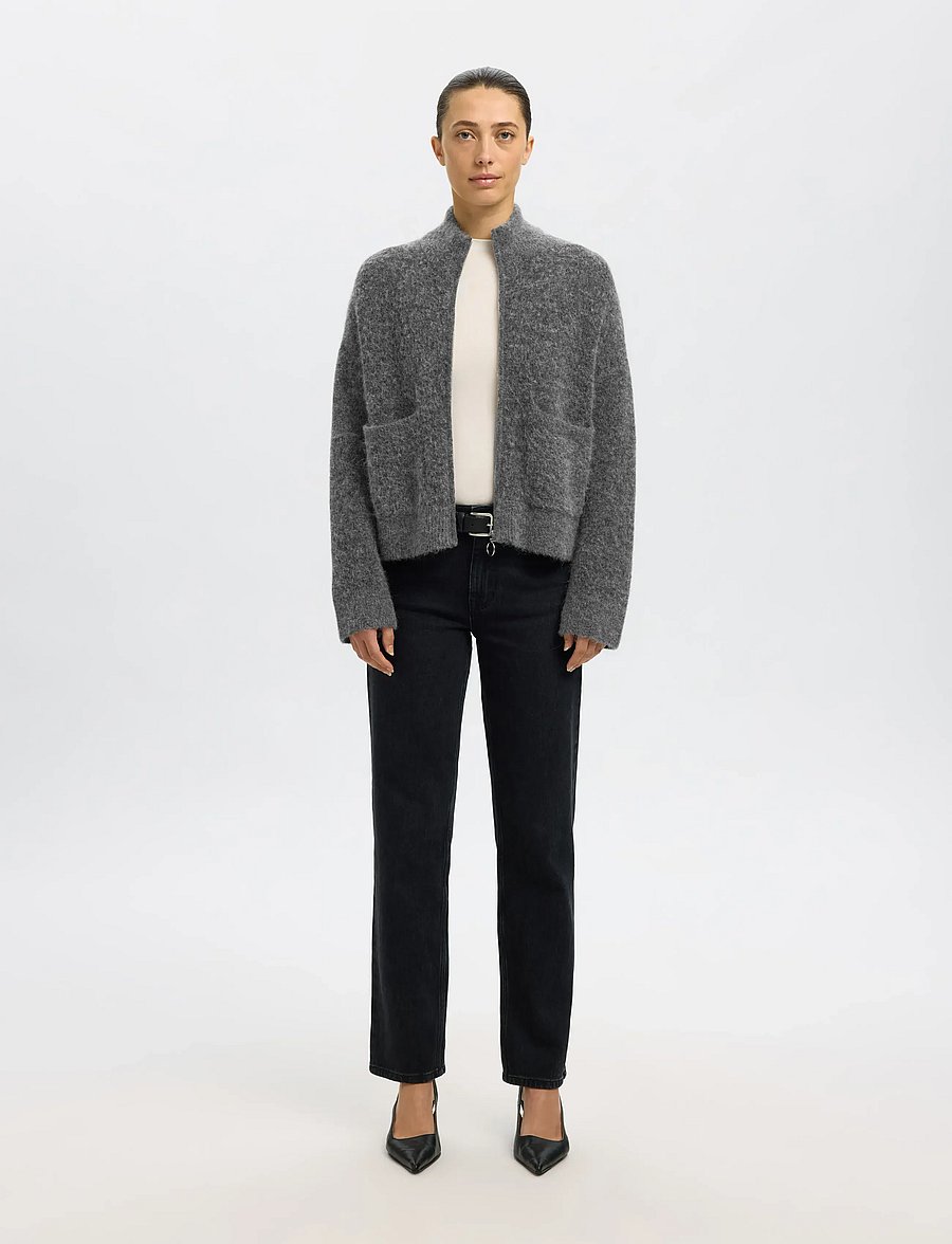 Selected - SLWSIA RAS LS KNIT ZIPPER CARDIGAN NOOS - strickjacken - medium grey melange - 4
