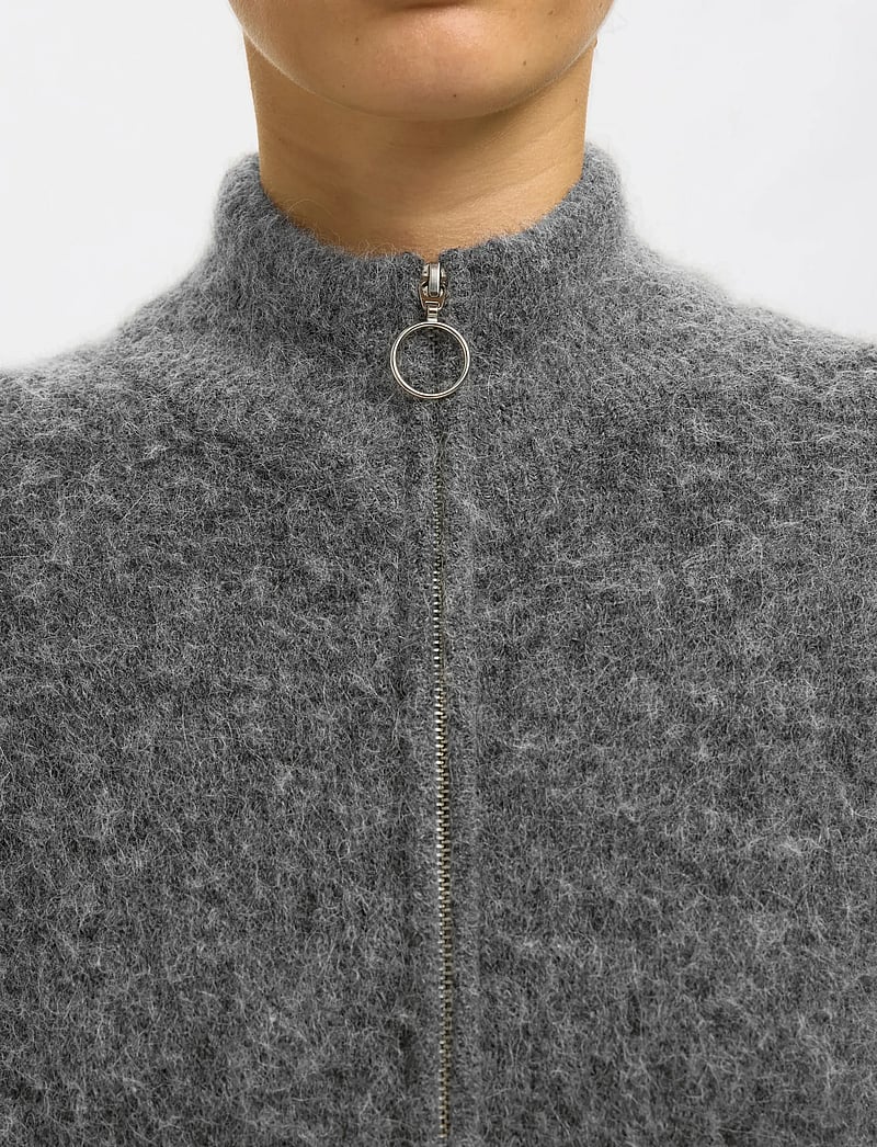 Selected - SLWSIA RAS LS KNIT ZIPPER CARDIGAN NOOS - kardiganid - medium grey melange - 5