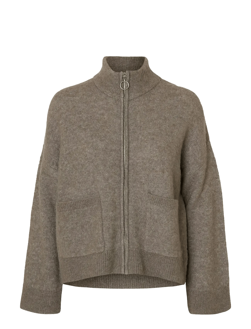 Selected - SLWSIA RAS LS KNIT ZIPPER CARDIGAN NOOS - cardigans - steel gray - 1