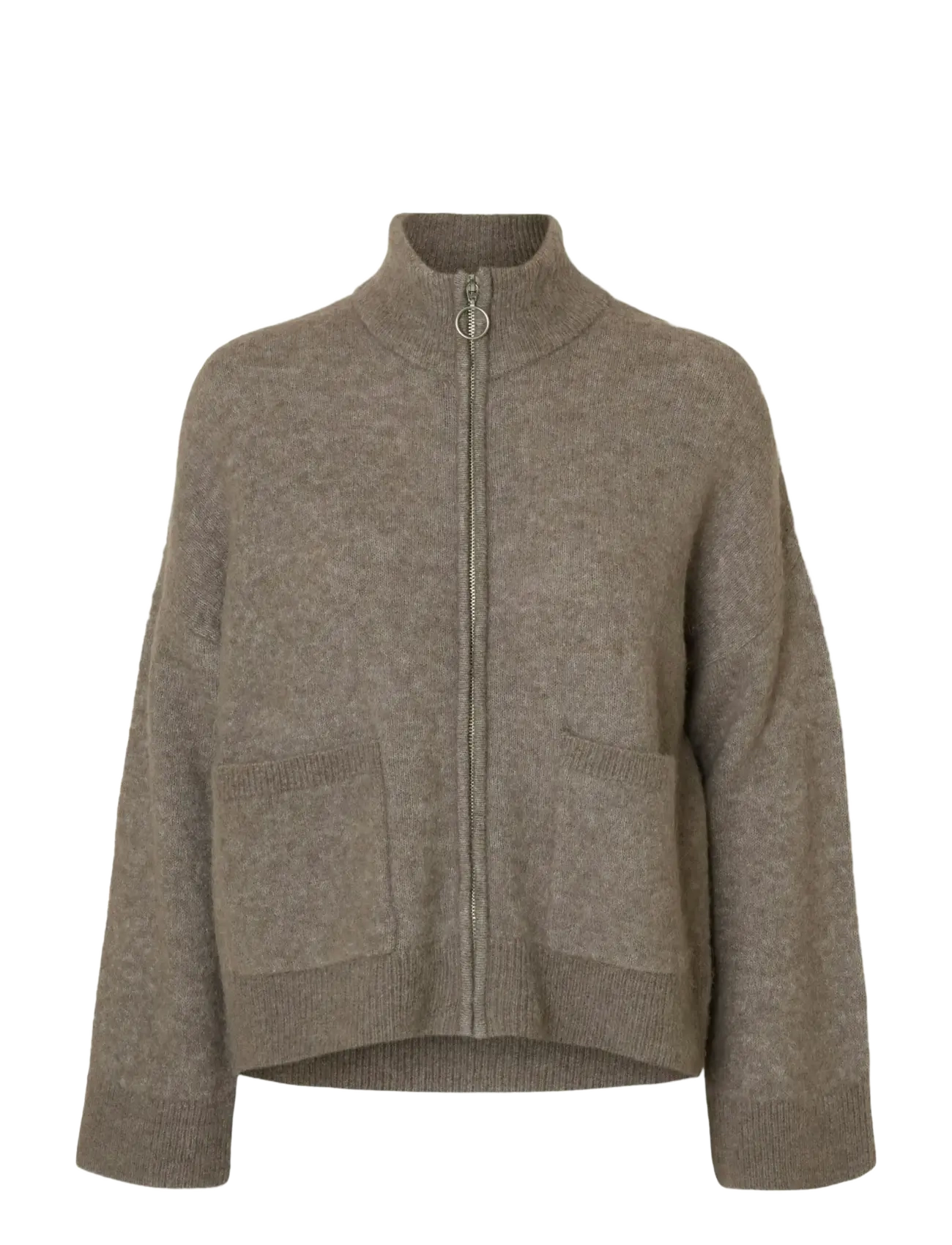 Selected SLFSIA RAS LS KNIT ZIPPER CARDIGAN NOOS - Cardigans - STEEL GRAY / beige