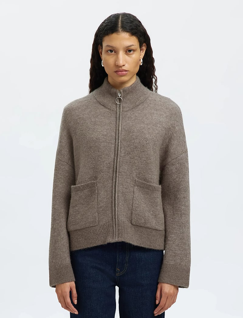 Selected - SLWSIA RAS LS KNIT ZIPPER CARDIGAN NOOS - cardigans - steel gray - 0