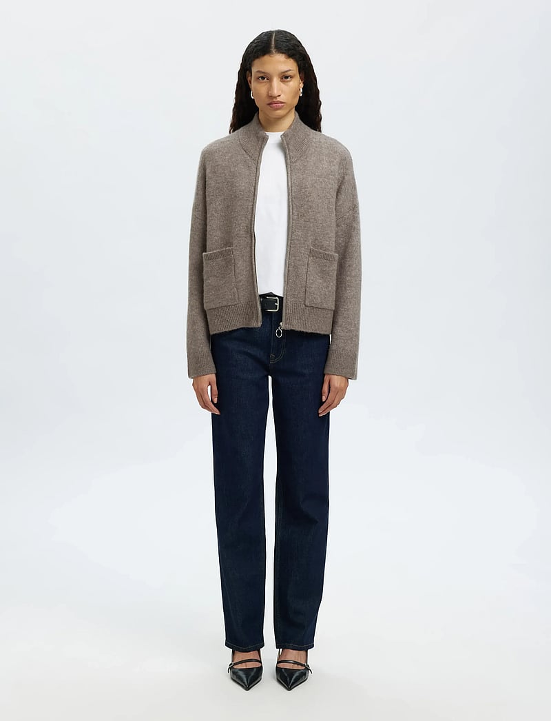 Selected - SLWSIA RAS LS KNIT ZIPPER CARDIGAN NOOS - cardigans - steel gray - 3