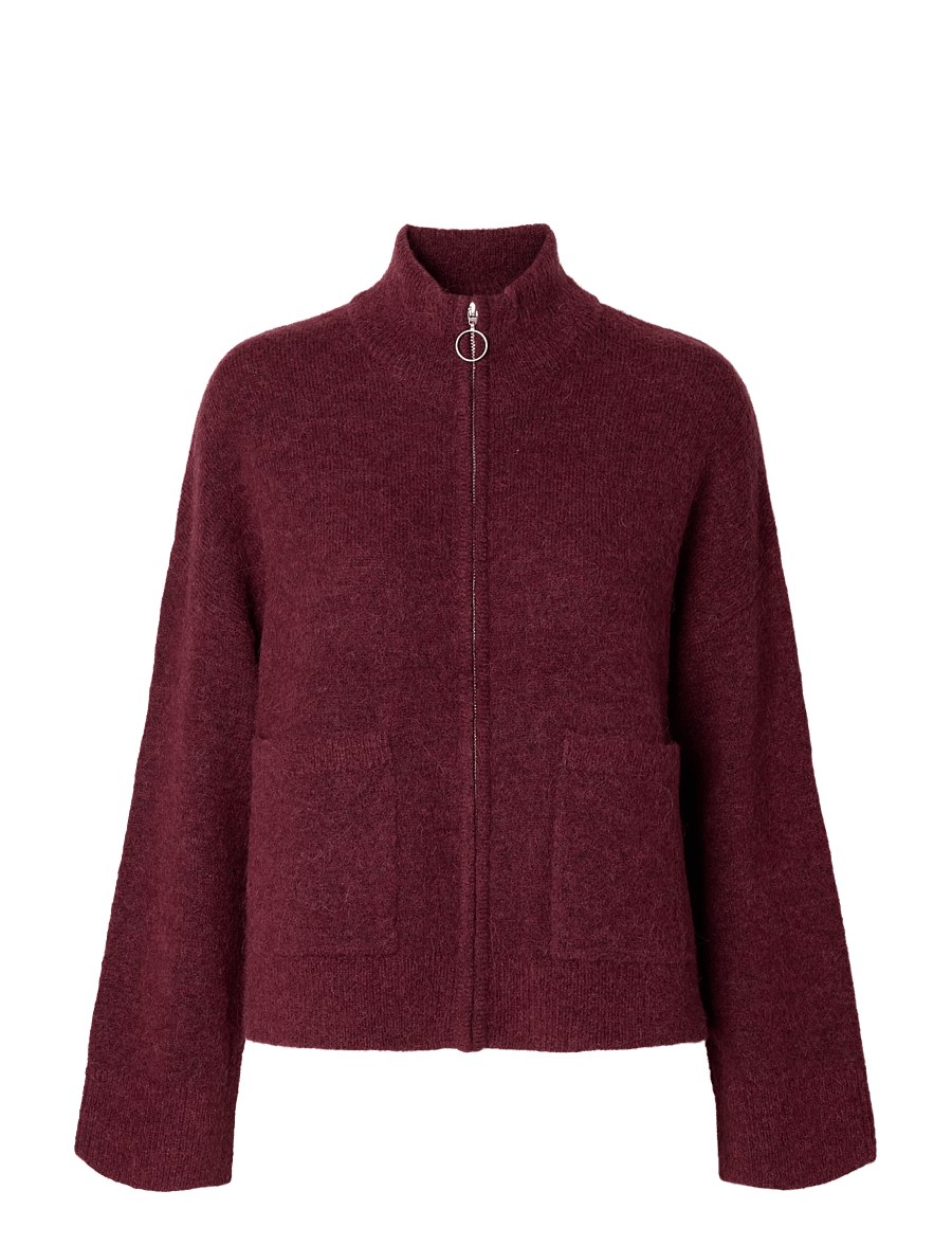Selected - SLWSIA RAS LS KNIT ZIPPER CARDIGAN NOOS - koftor - tawny port - 1