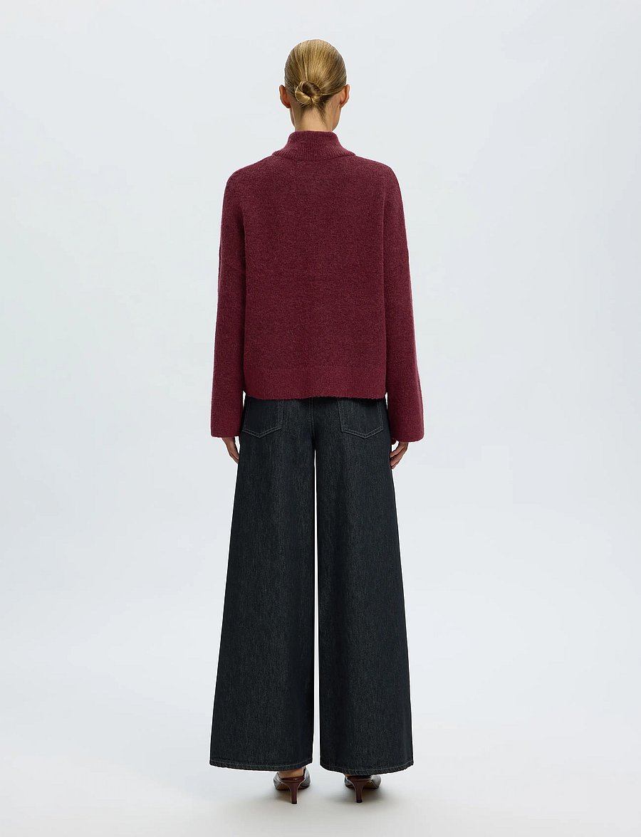 Selected - SLWSIA RAS LS KNIT ZIPPER CARDIGAN NOOS - koftor - tawny port - 2