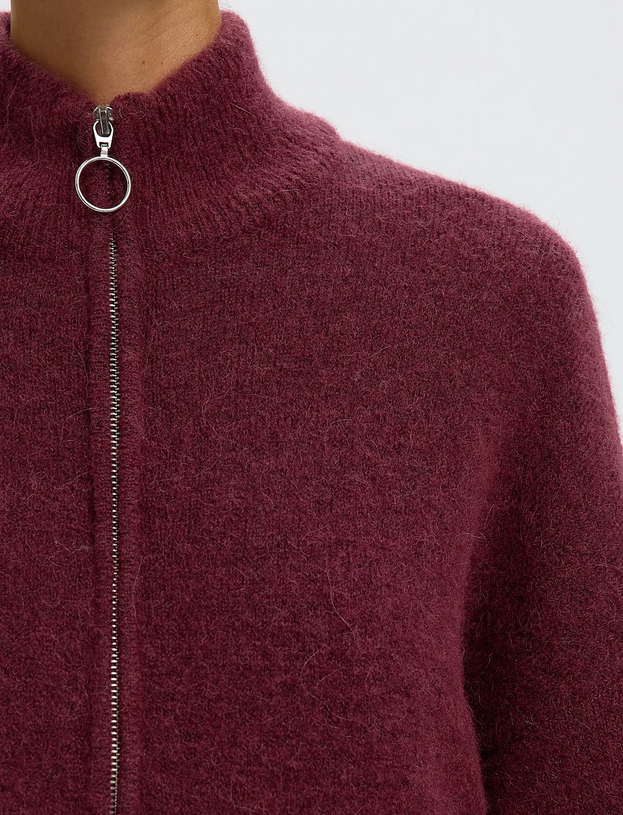 Selected - SLWSIA RAS LS KNIT ZIPPER CARDIGAN NOOS - koftor - tawny port - 4
