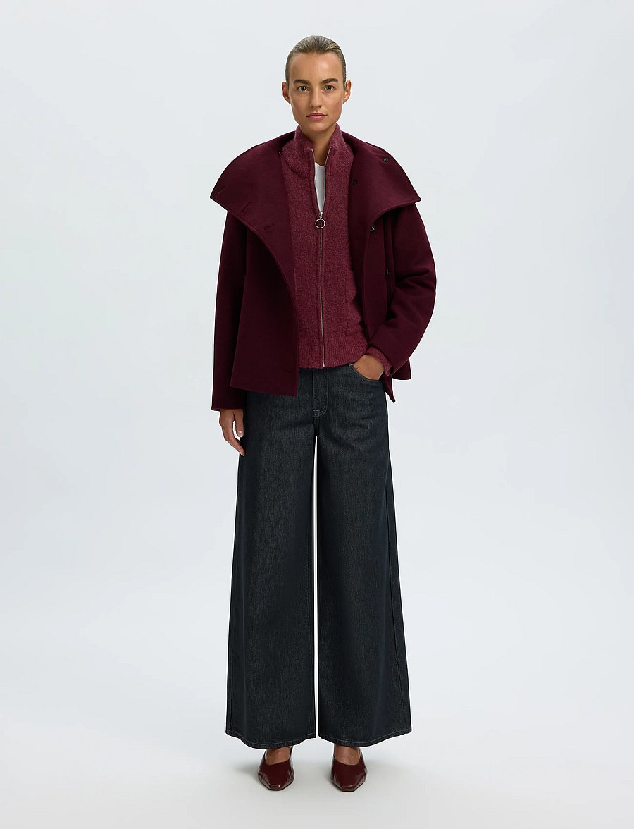 Selected - SLWSIA RAS LS KNIT ZIPPER CARDIGAN NOOS - koftor - tawny port - 5