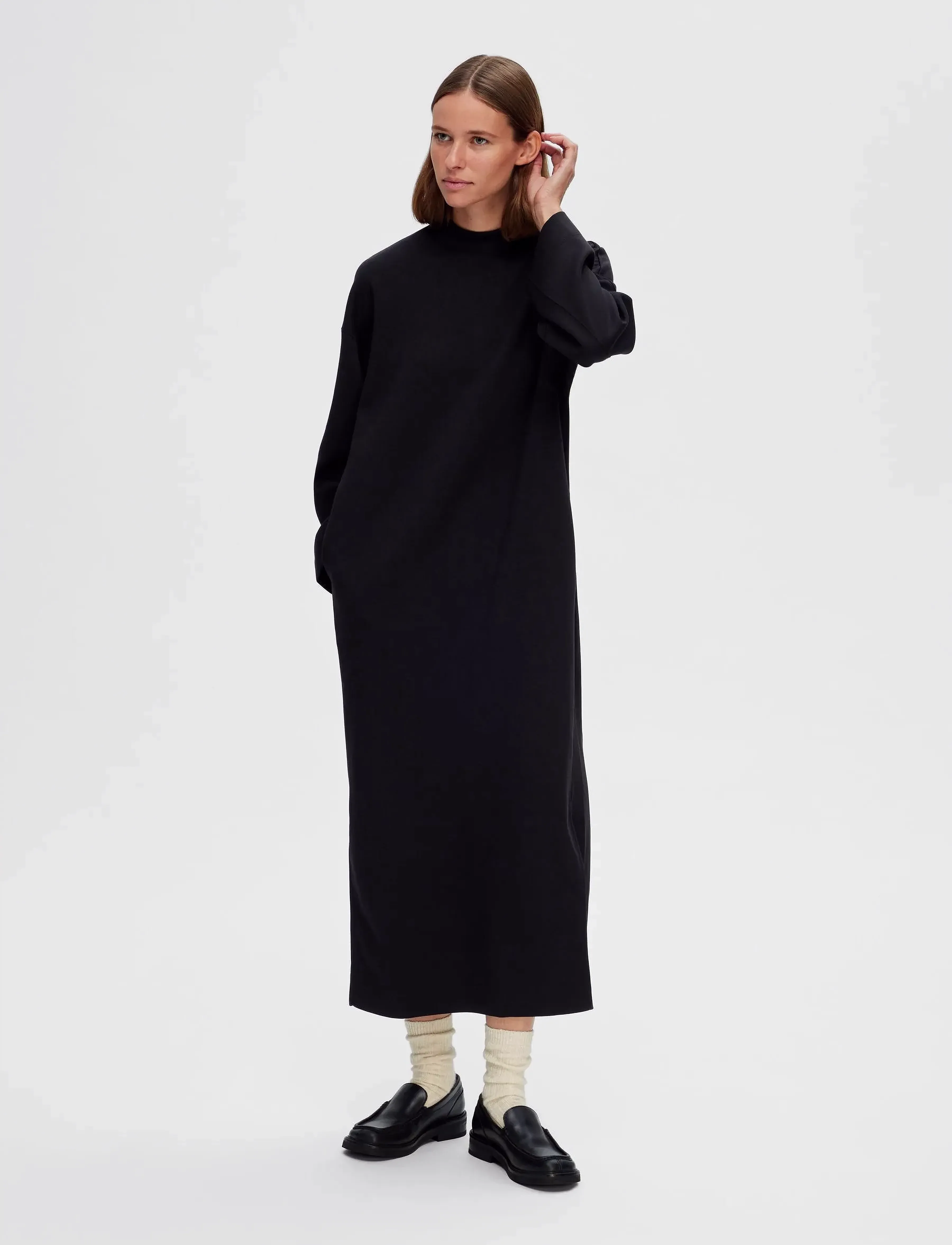 Selected - SLFJANE LS ANKLE DRESS - midi-kleider - black - 4