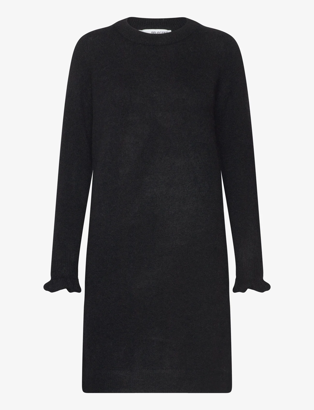 Selected Femme - SLFSIA RAS FRILL LS KNIT DRESS - adītas kleitas - black - 0