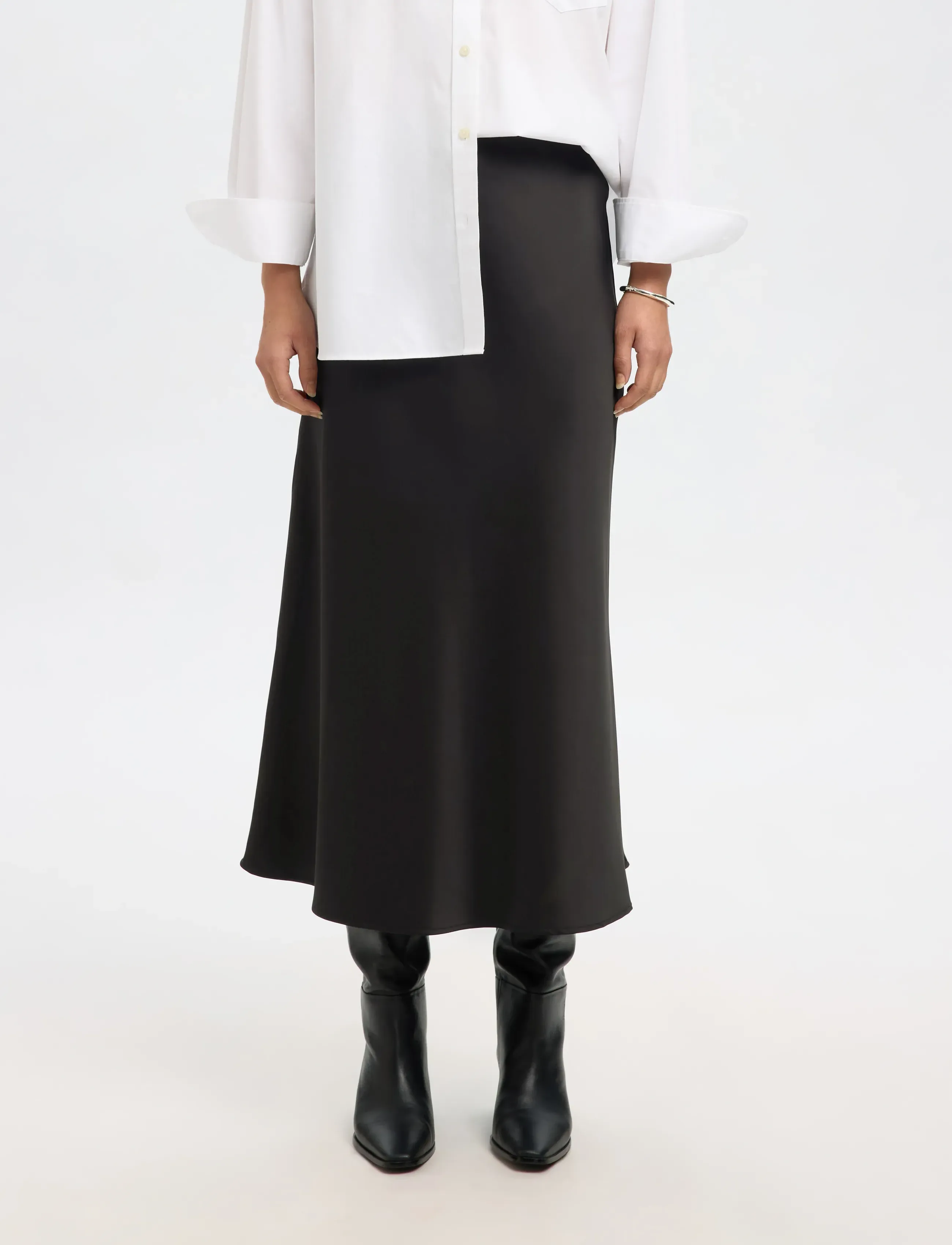 Selected SLFLENA HW MIDI SKIRT - Satínpils - BLACK / black