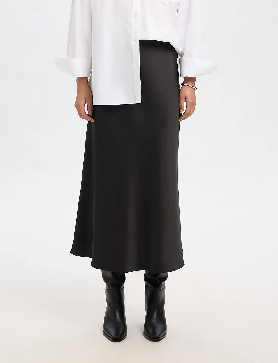 Selected - SLWLENA HW MIDI SKIRT NOOS - satinröcke - black - 0