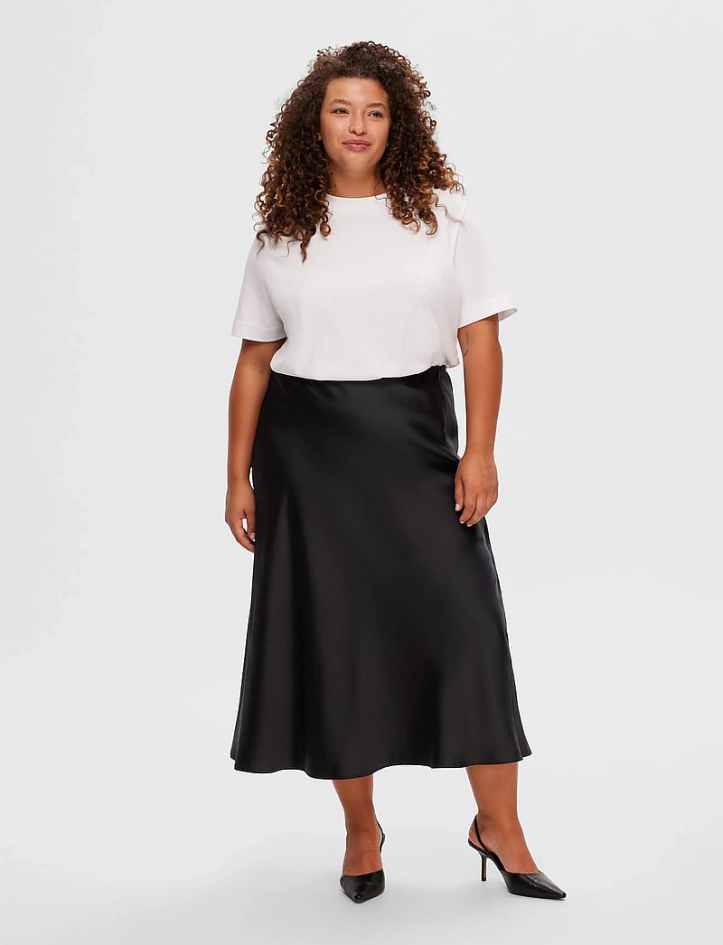 Selected - SLFLENA HW MIDI SKIRT - satiinihameet - black - 3