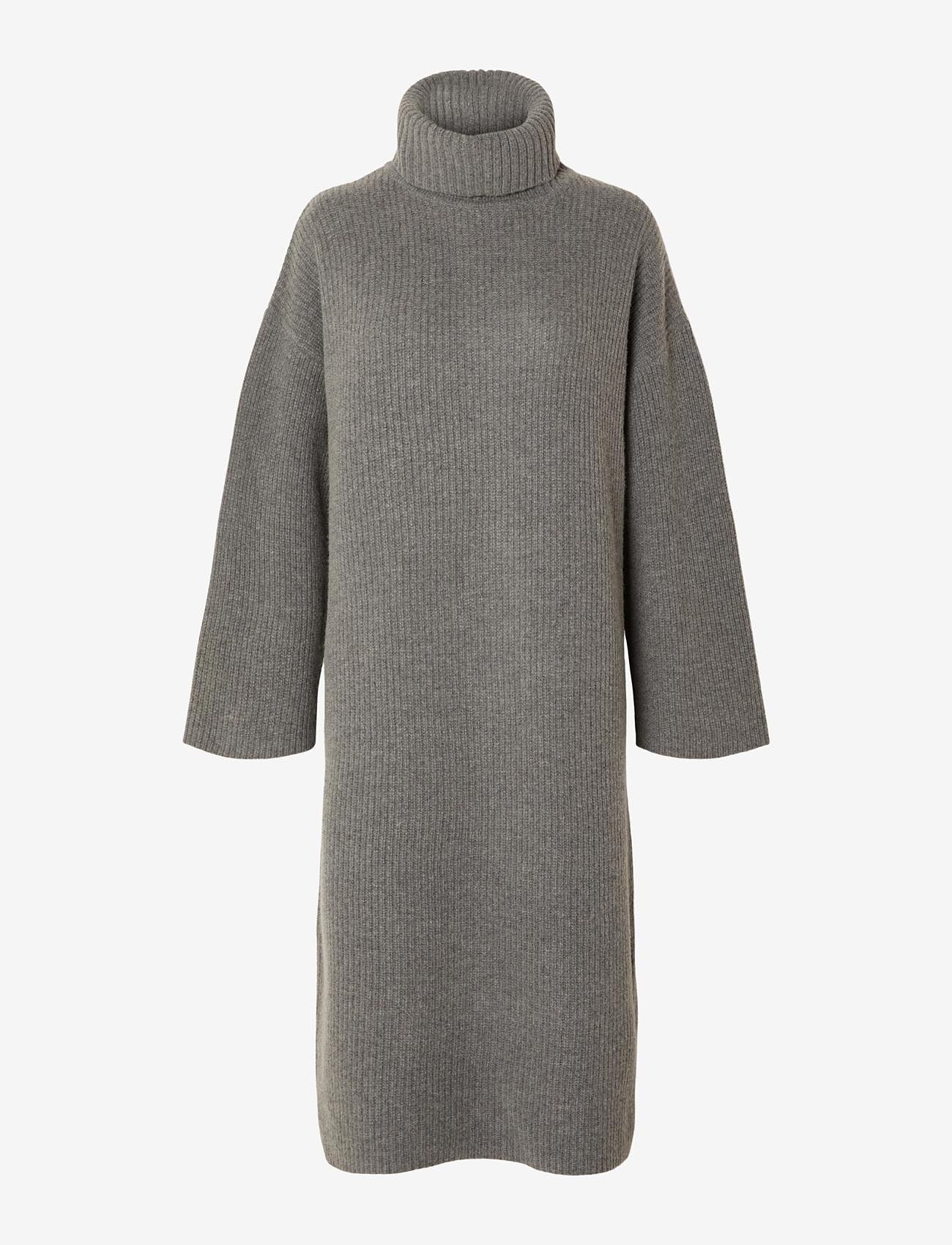 Selected Femme - SLFNEW ELINA LS KNIT HIGHNECK DRESS B - adītas kleitas - medium grey melange - 0