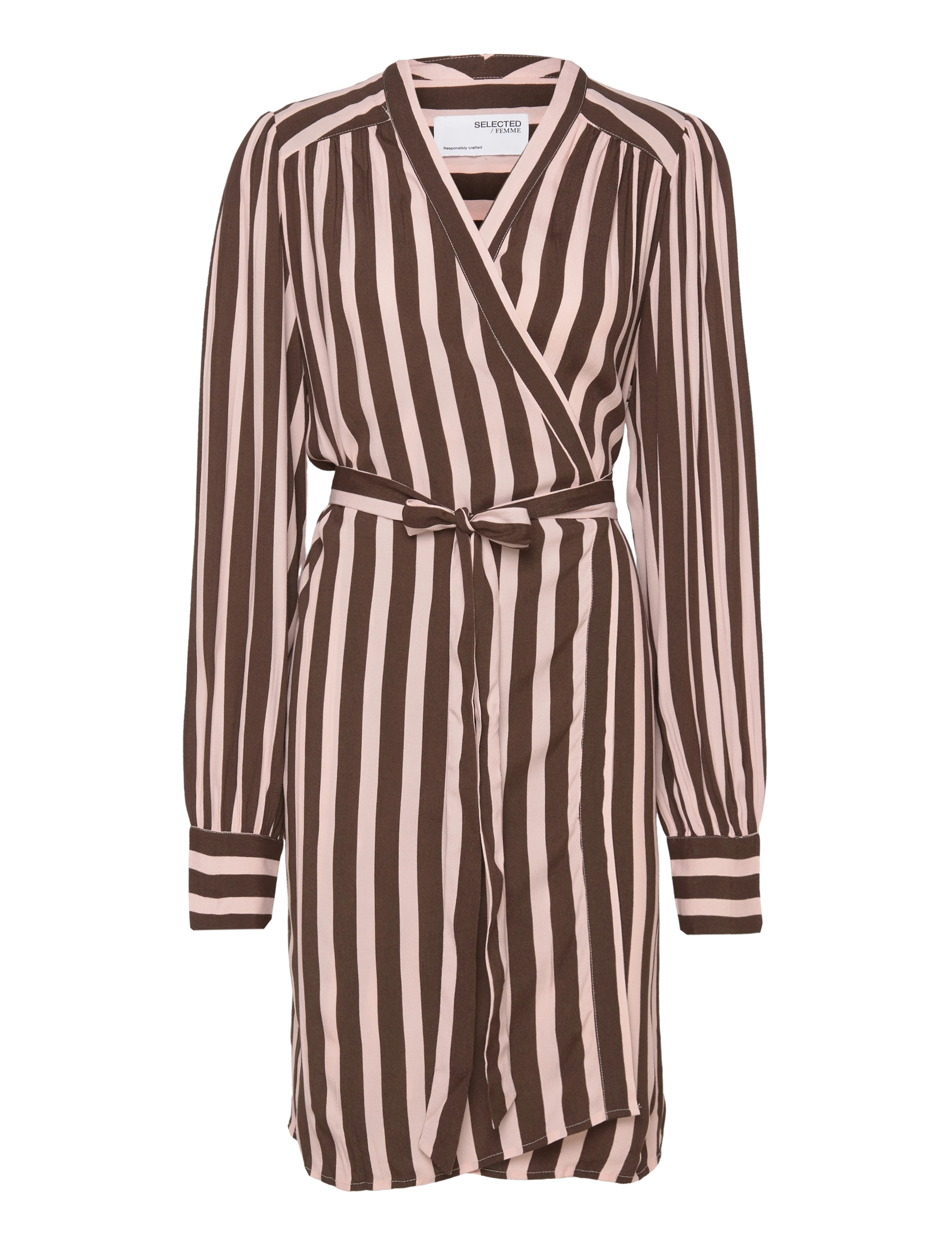 Selected SLFMINNA-ALVA LS SHORT WRAP DRESS O - Kjoler - BALLET SLIPPER / brown
