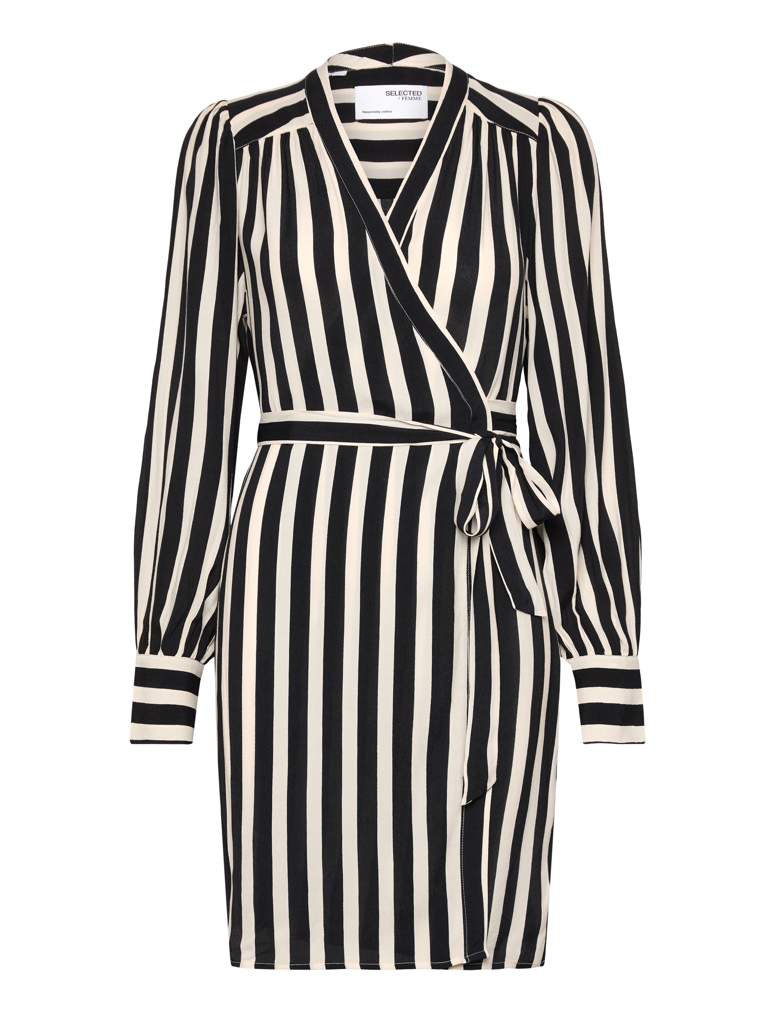 Selected SLFMINNA-ALVA LS SHORT WRAP DRESS O - Jurken - BIRCH / black