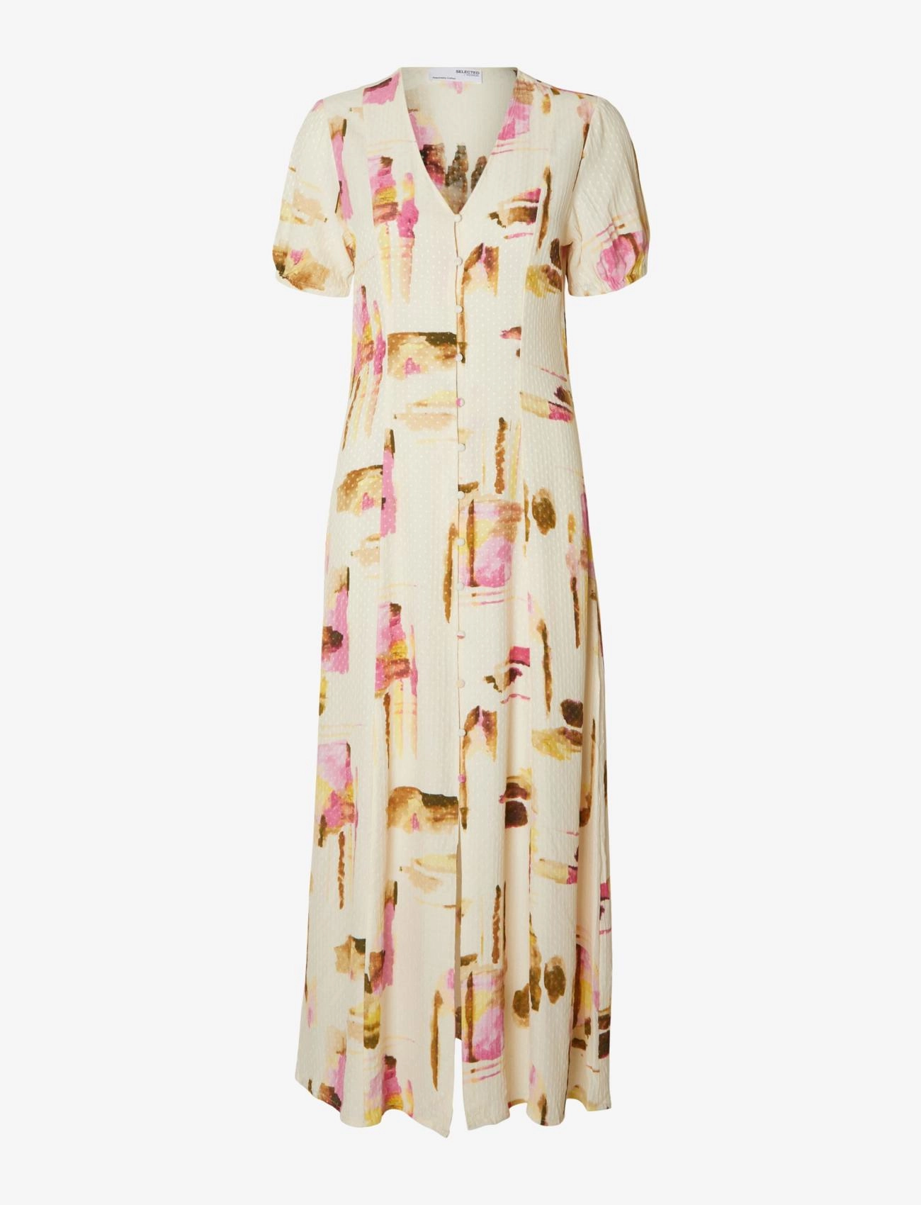 Selected SLFLIVA-LIDA SS MIDI DRESS EX - Kläder - PRISTINE / beige