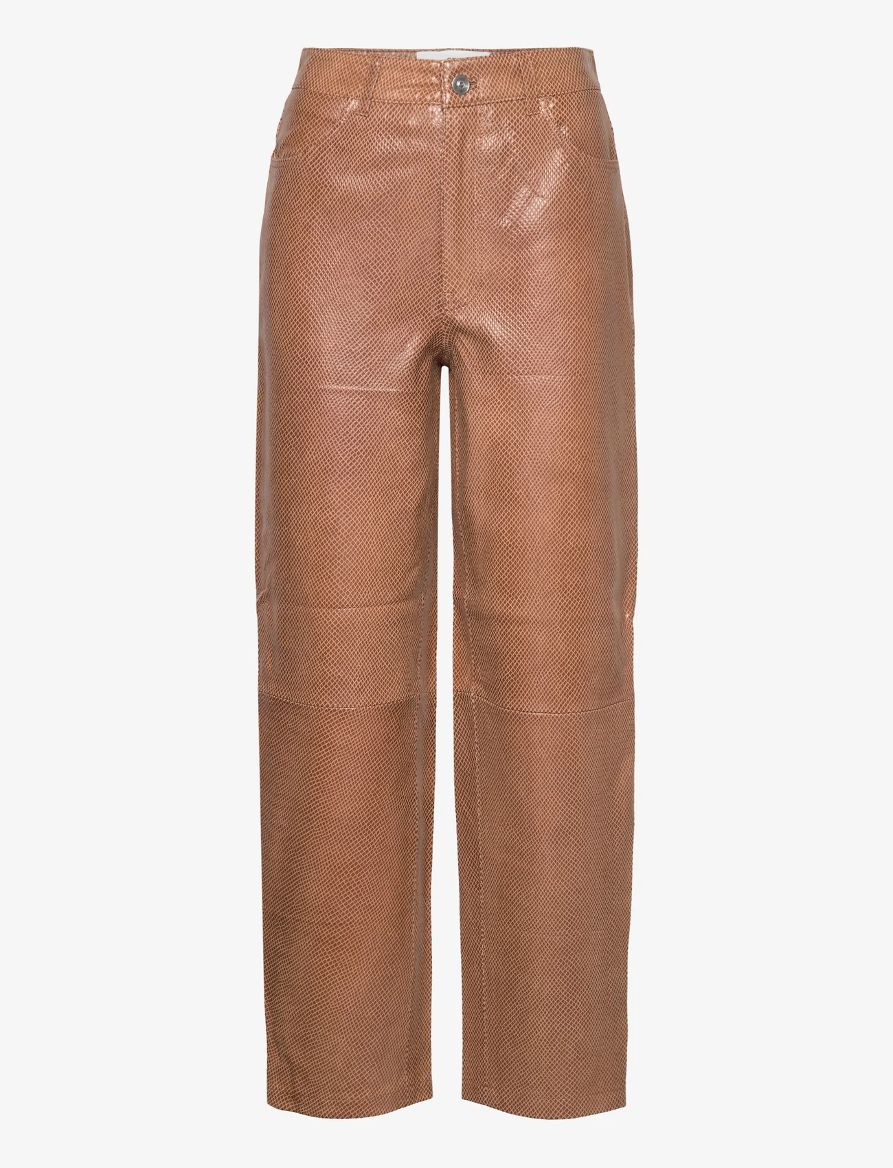 Selected Femme - SLFSANA-BYNNE HW STRAIGHT LEATHER PANT - festtøj til outletpriser - toasted coconut - 0