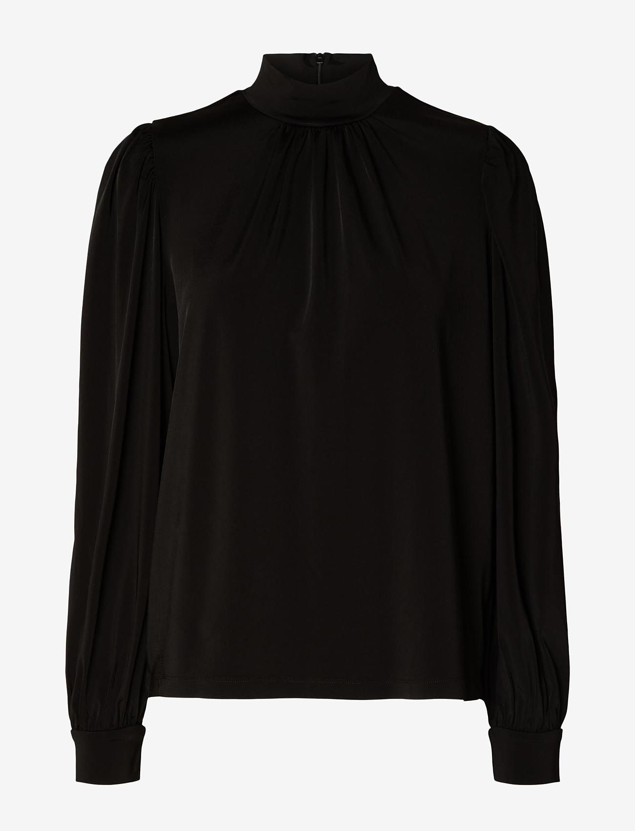 Selected Femme - SLFSAYA LS HIGH NECK TOP - long-sleeved blouses - black - 0