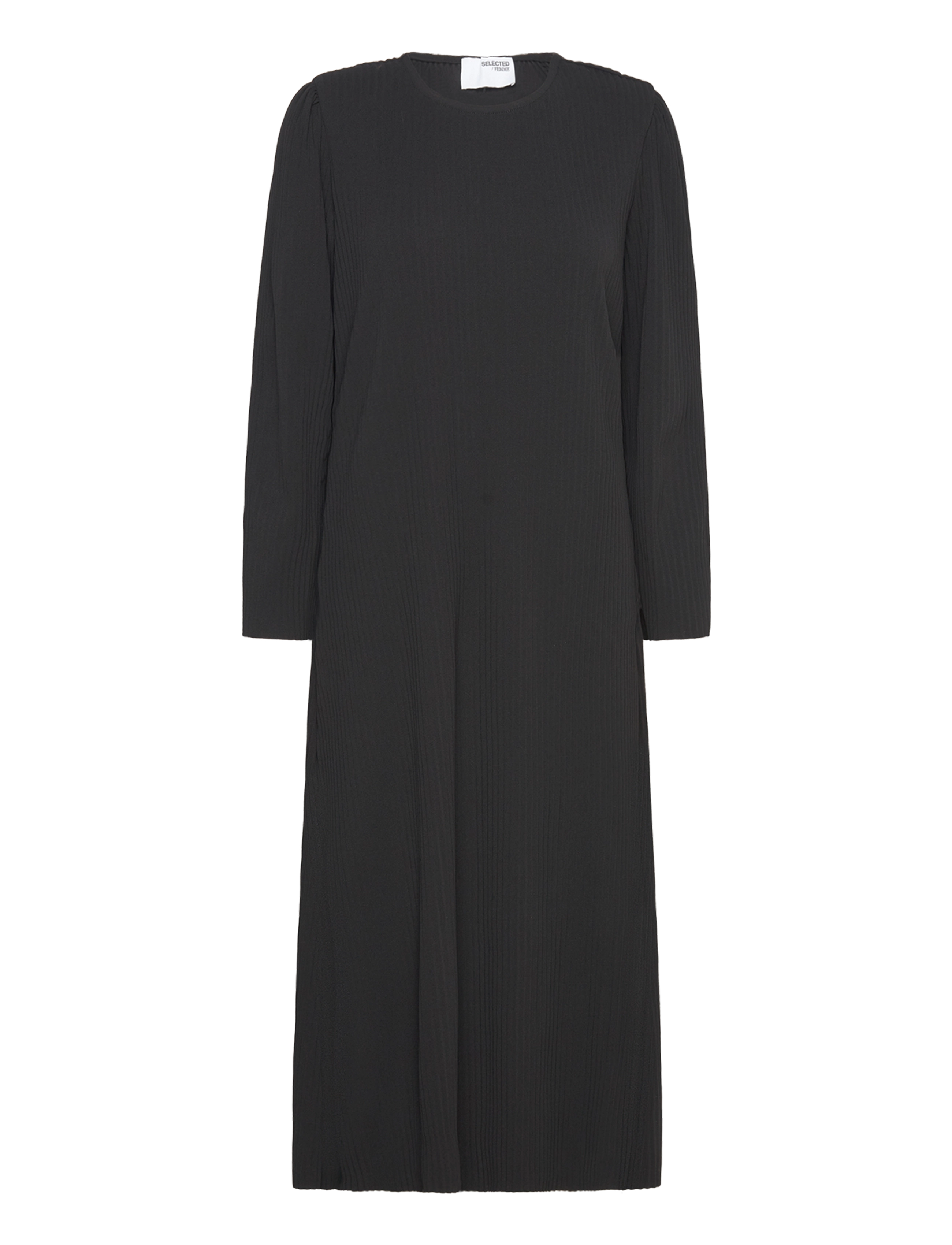 SELECTED Slfsilla Ls O-Neck Plisse Midi Kleid Schwarz - XS - Damen