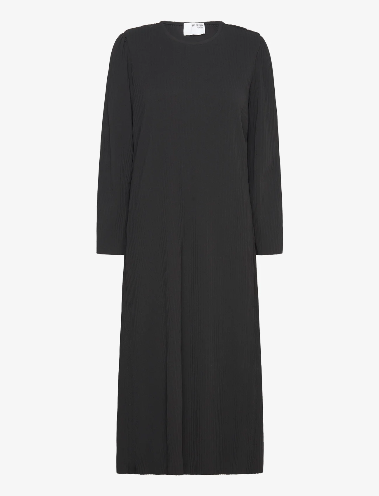 Selected Femme - SLFSILLA LS O-NECK PLISSE MIDI DRESS - midi dresses - black - 0