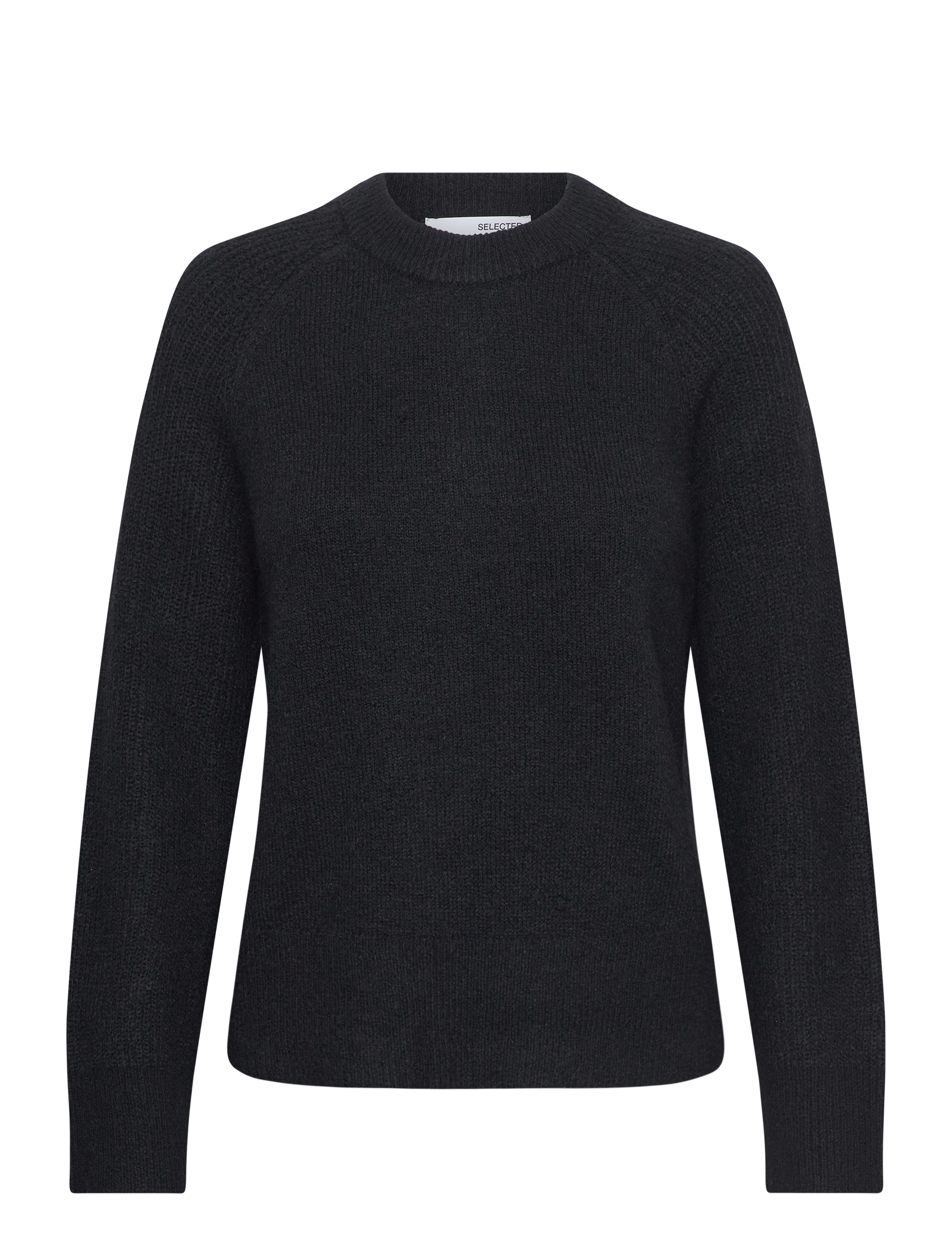 Selected SLFRENA LS KNIT O-NECK CAMP - Selected - BLACK / black