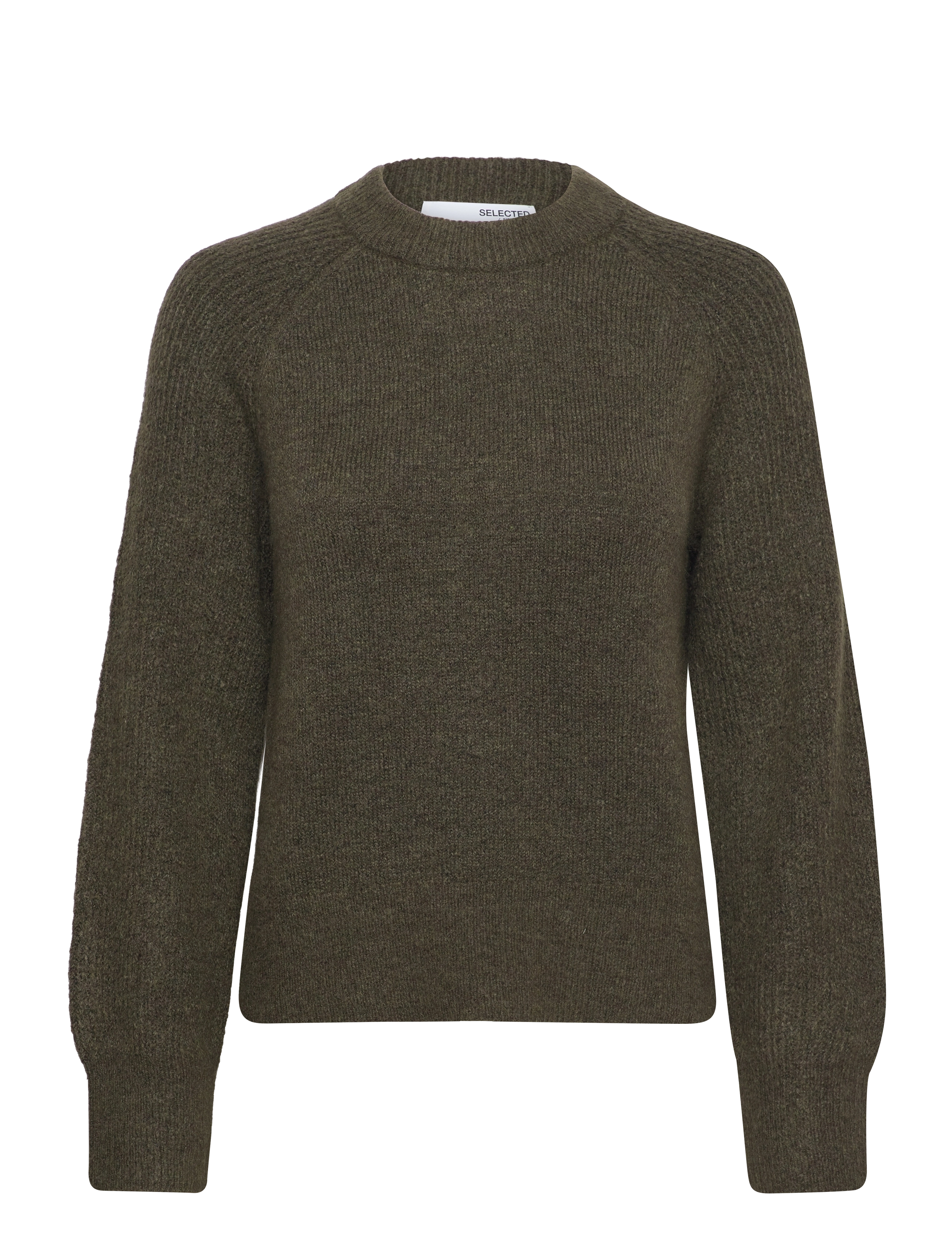 SELECTED Slfrena Ls Knit O-Neck Camp Khaki - XS - Damen