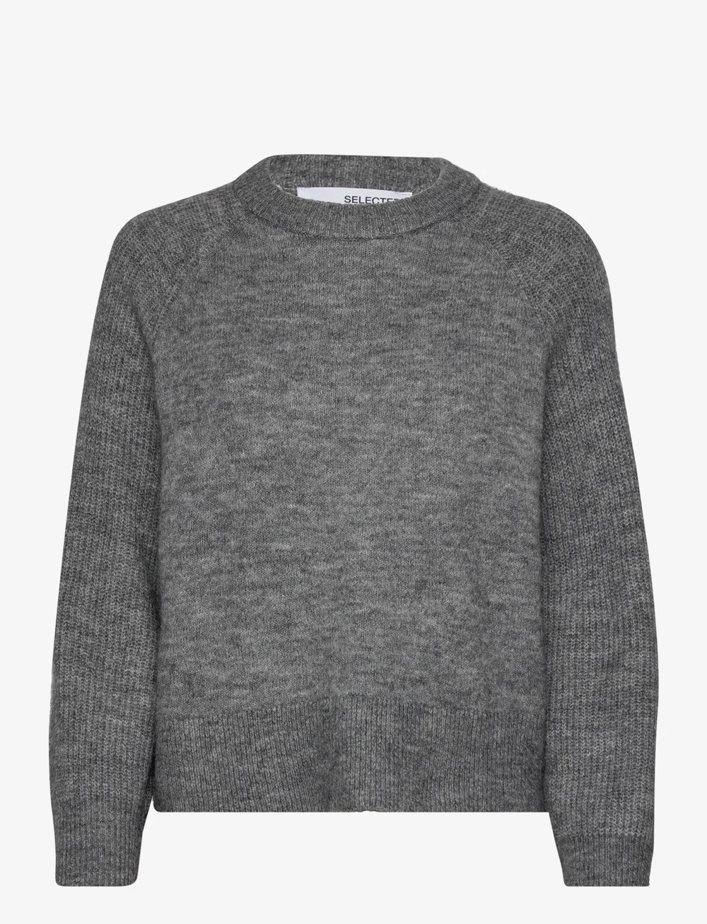 Selected - SLFRENA LS KNIT O-NECK CAMP - striktrøjer - medium grey melange - 1