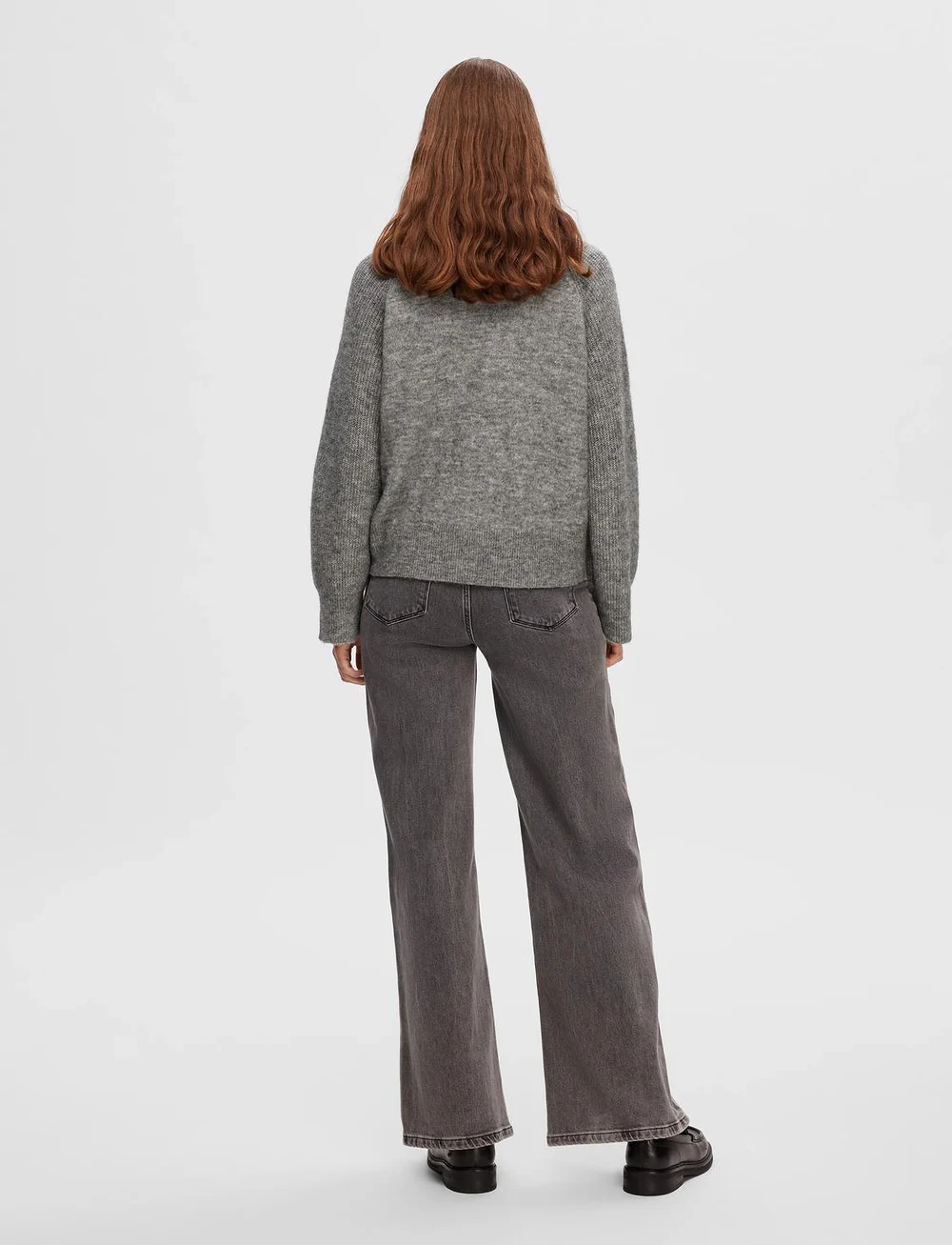 Selected - SLFRENA LS KNIT O-NECK CAMP - striktrøjer - medium grey melange - 3