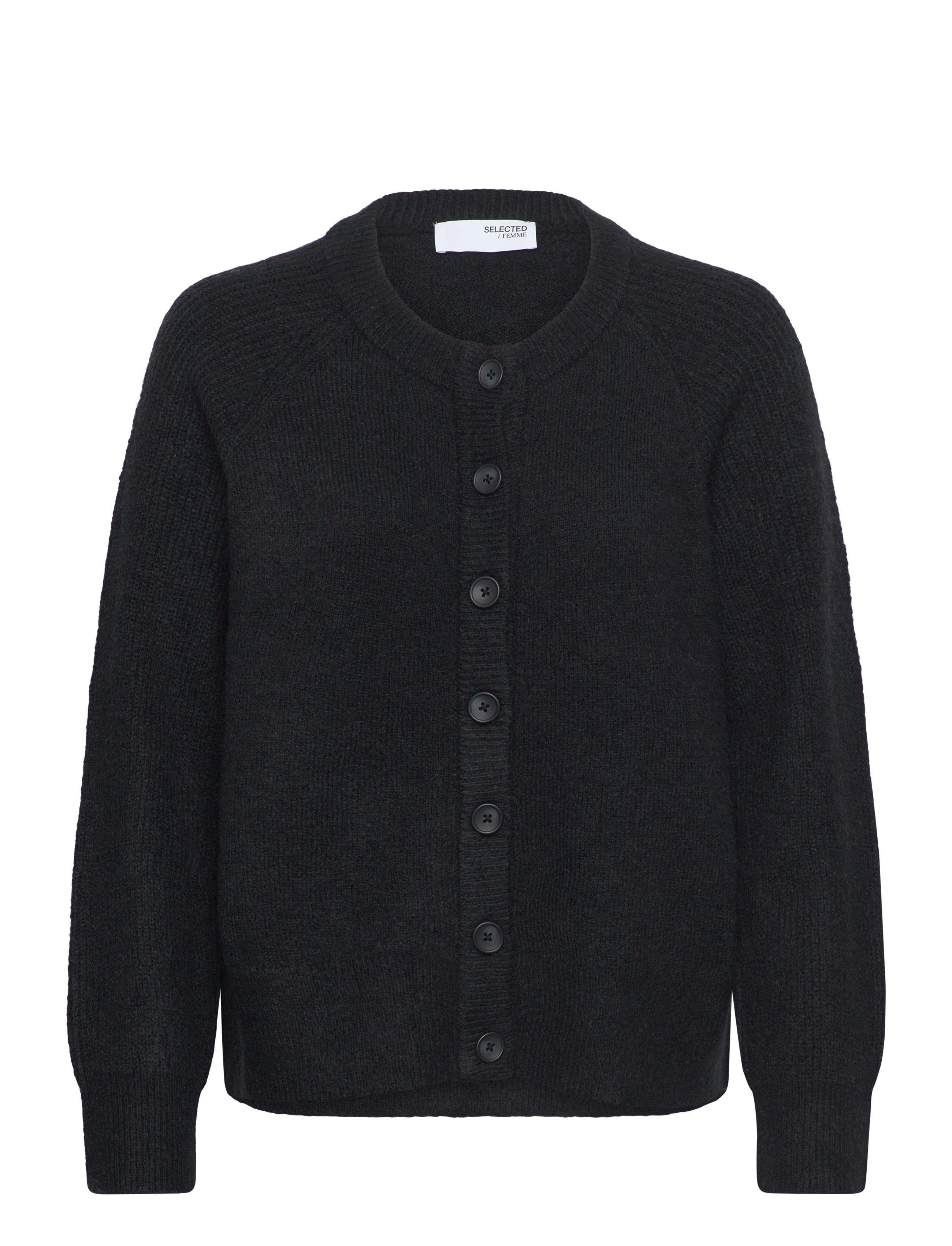 Selected Slfrena Ls Knit Cardigan Camp, XL, Black, Strik > Cardigans, Dame