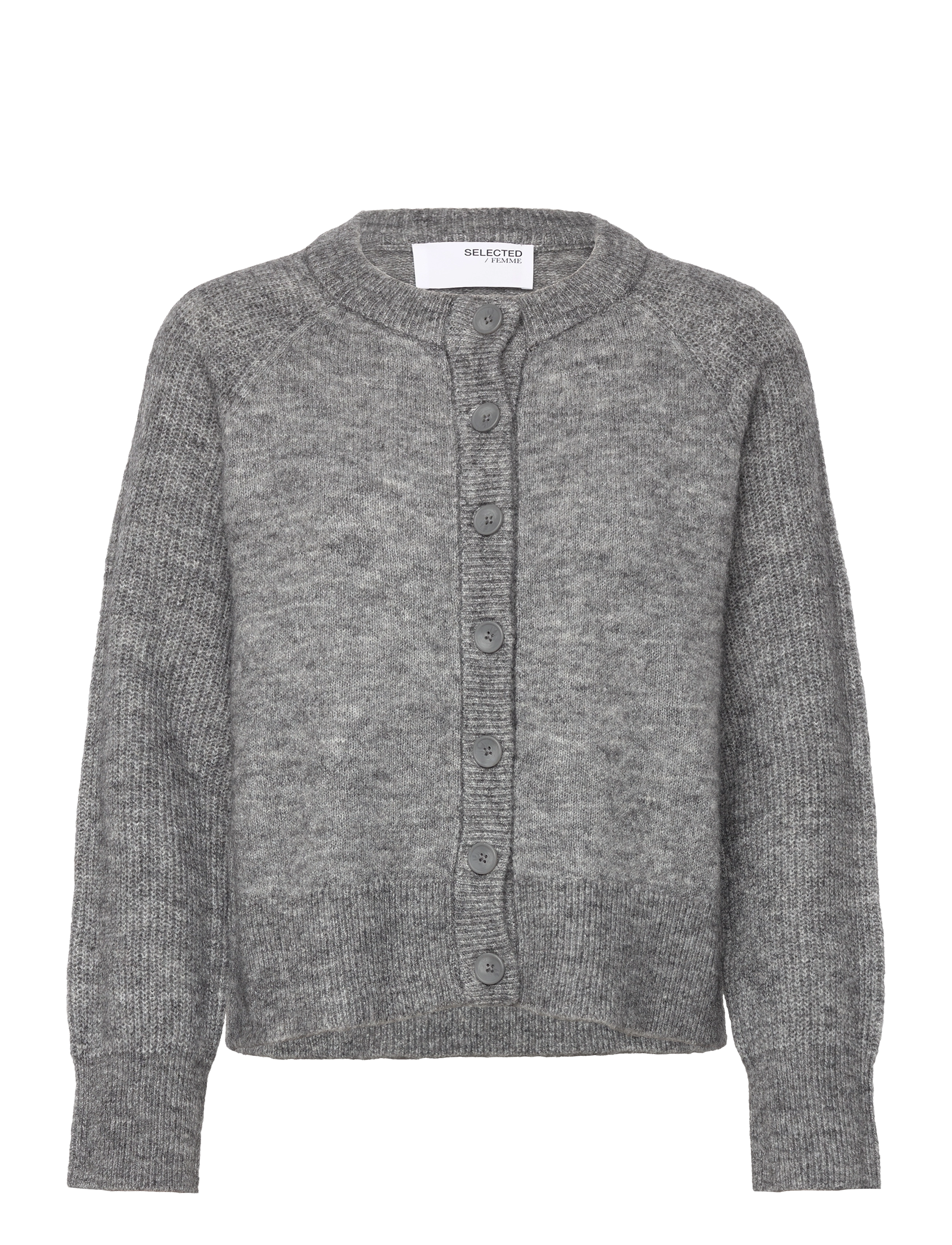 Selected Slfrena Ls Knit Cardigan Camp, Kvinder, Strikcardigan, Grå, Str: L