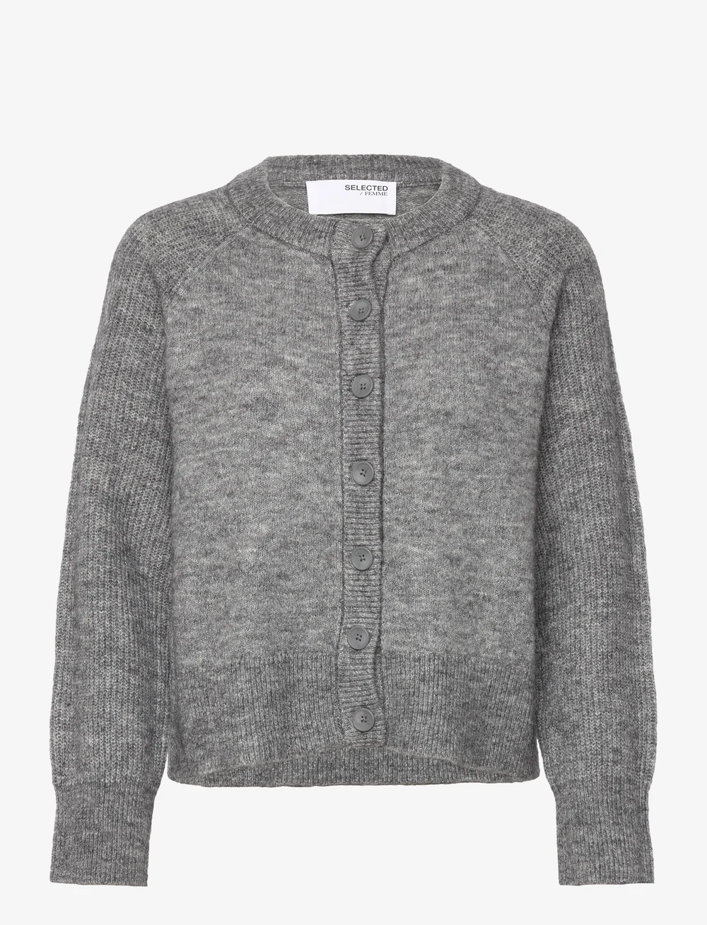 Selected - SLFRENA LS KNIT CARDIGAN CAMP - koftor - medium grey melange - 0