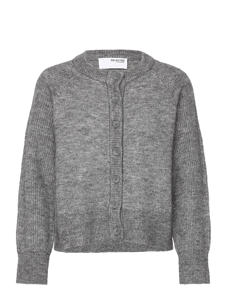 Selected - SLFRENA LS KNIT CARDIGAN CAMP - cardigans - medium grey melange - 0