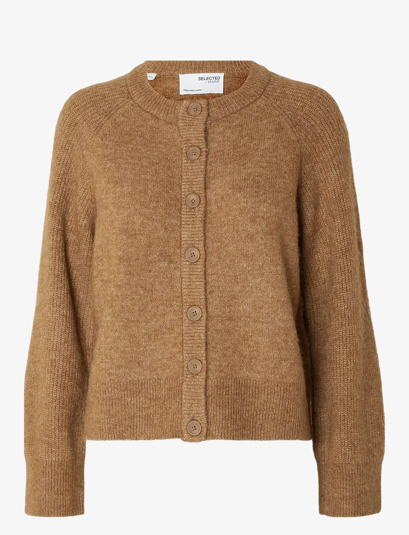 Selected - SLFRENA LS KNIT CARDIGAN CAMP - koftor - toasted coconut - 0