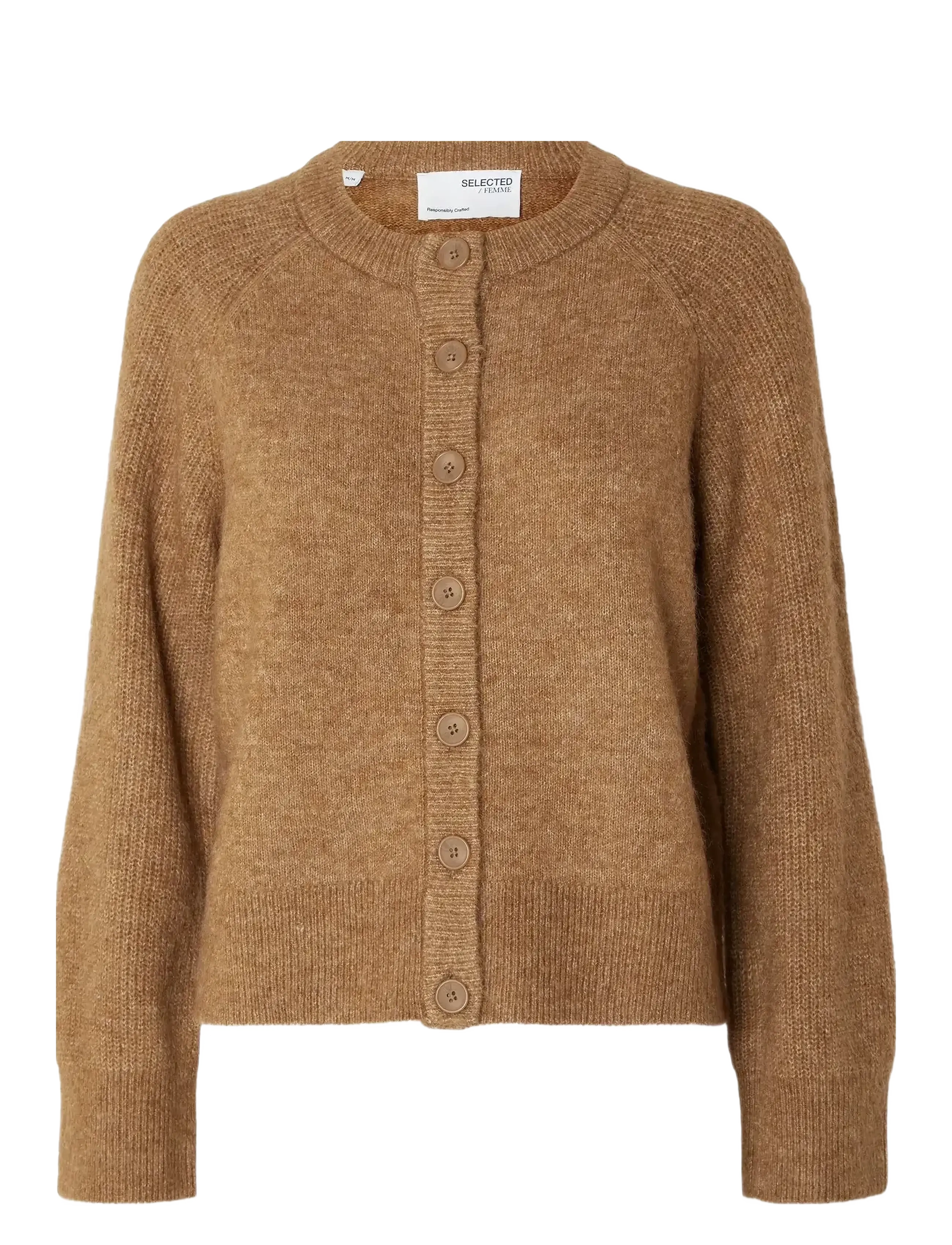 Selected SLFRENA LS KNIT CARDIGAN CAMP - Cardigans - TOASTED COCONUT / brown