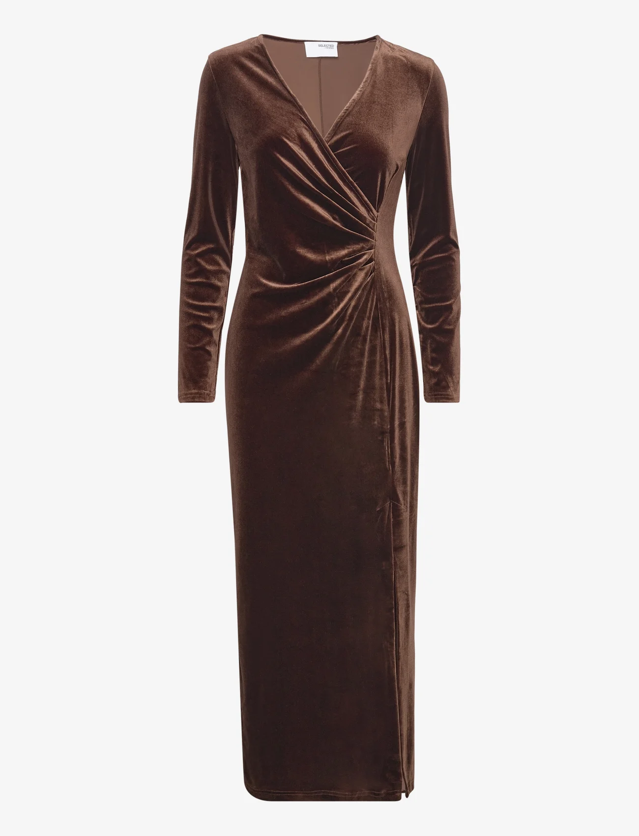 Selected Femme - SLFTARA LS VELVET ANKLE DRESS - maxi jurken - copper brown - 0