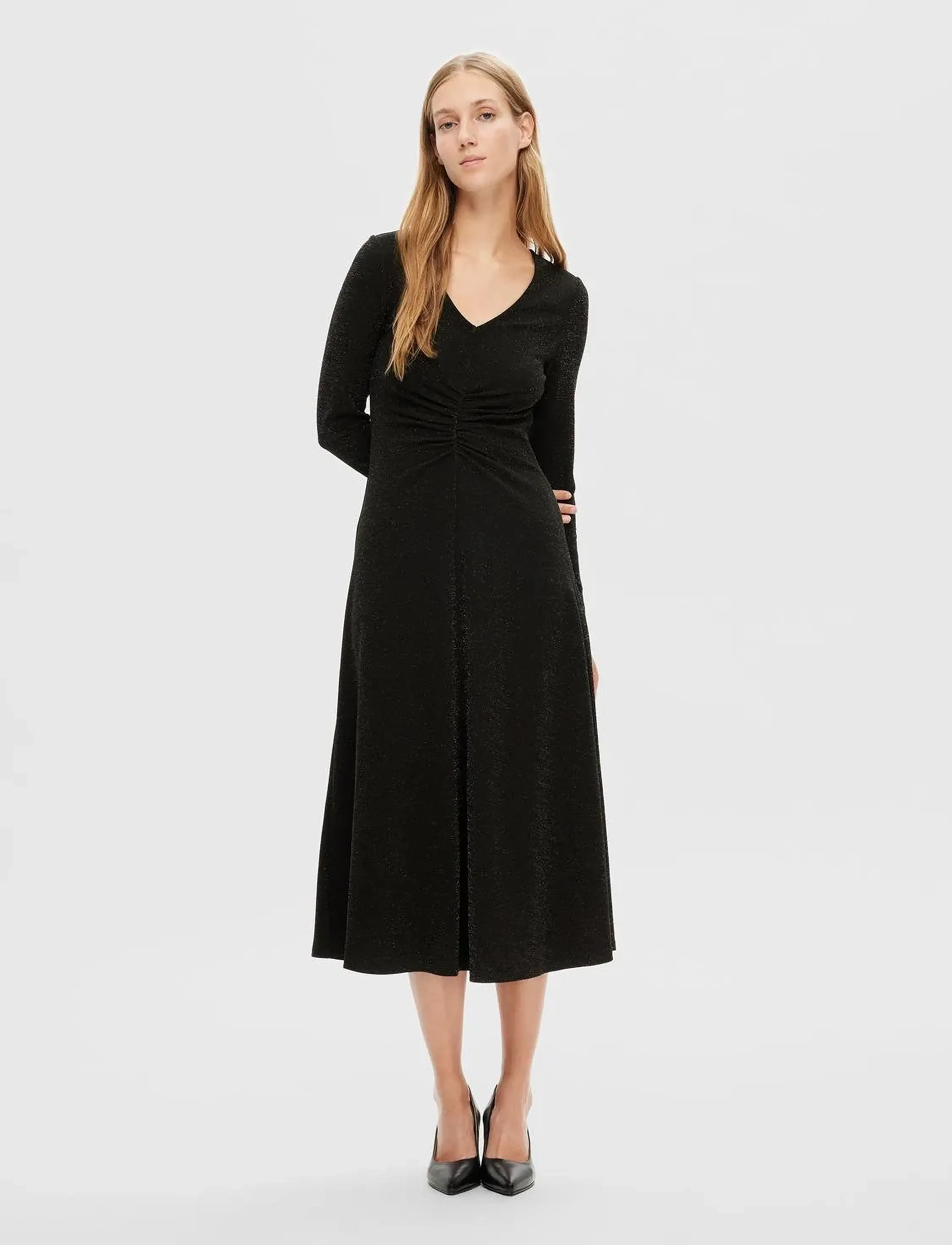 Selected SLFRUE LS MIDI GLITTER DRESS - Festkjoler - BLACK / black