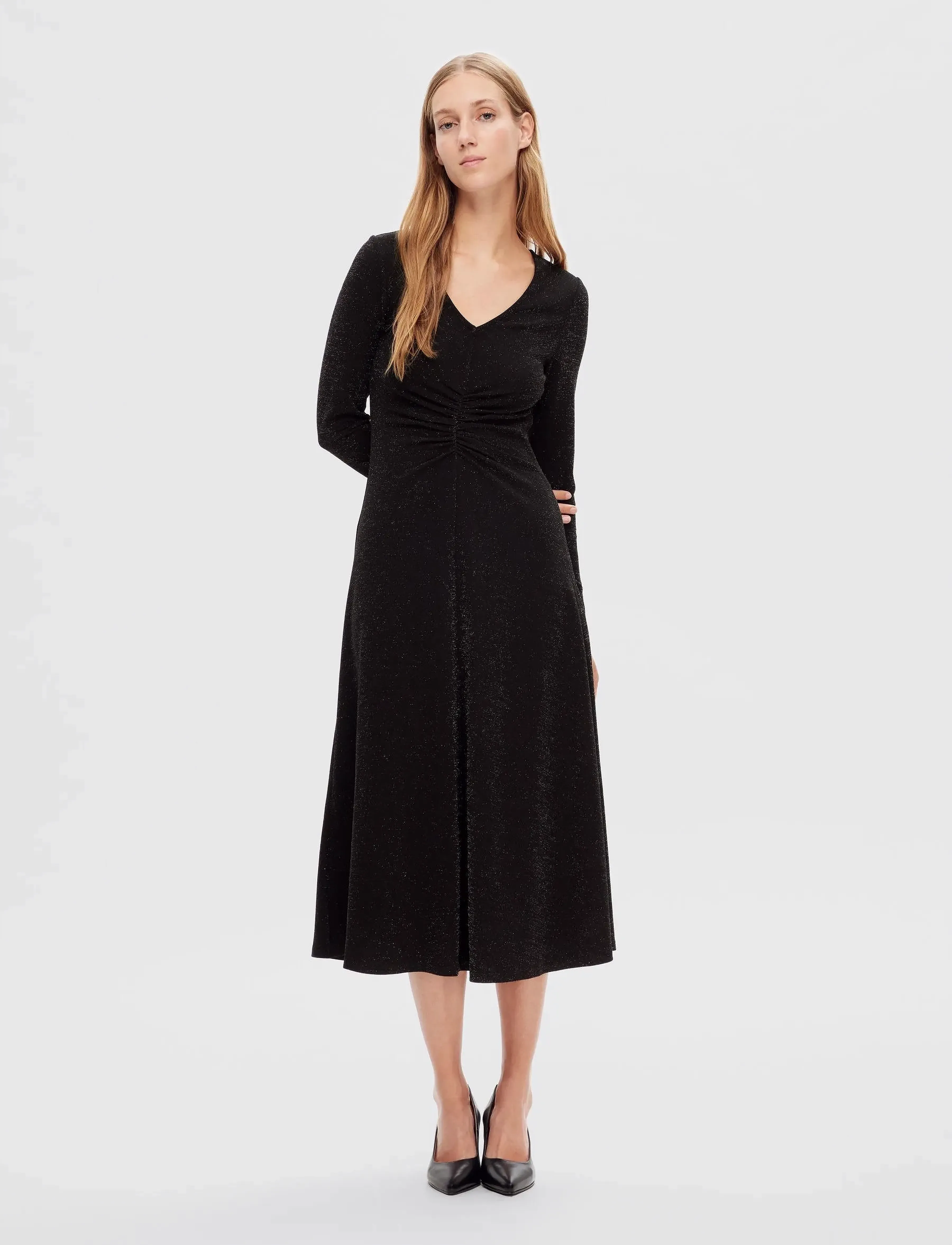 Selected - SLFRUE LS MIDI GLITTER DRESS - midi-kleider - black - 3
