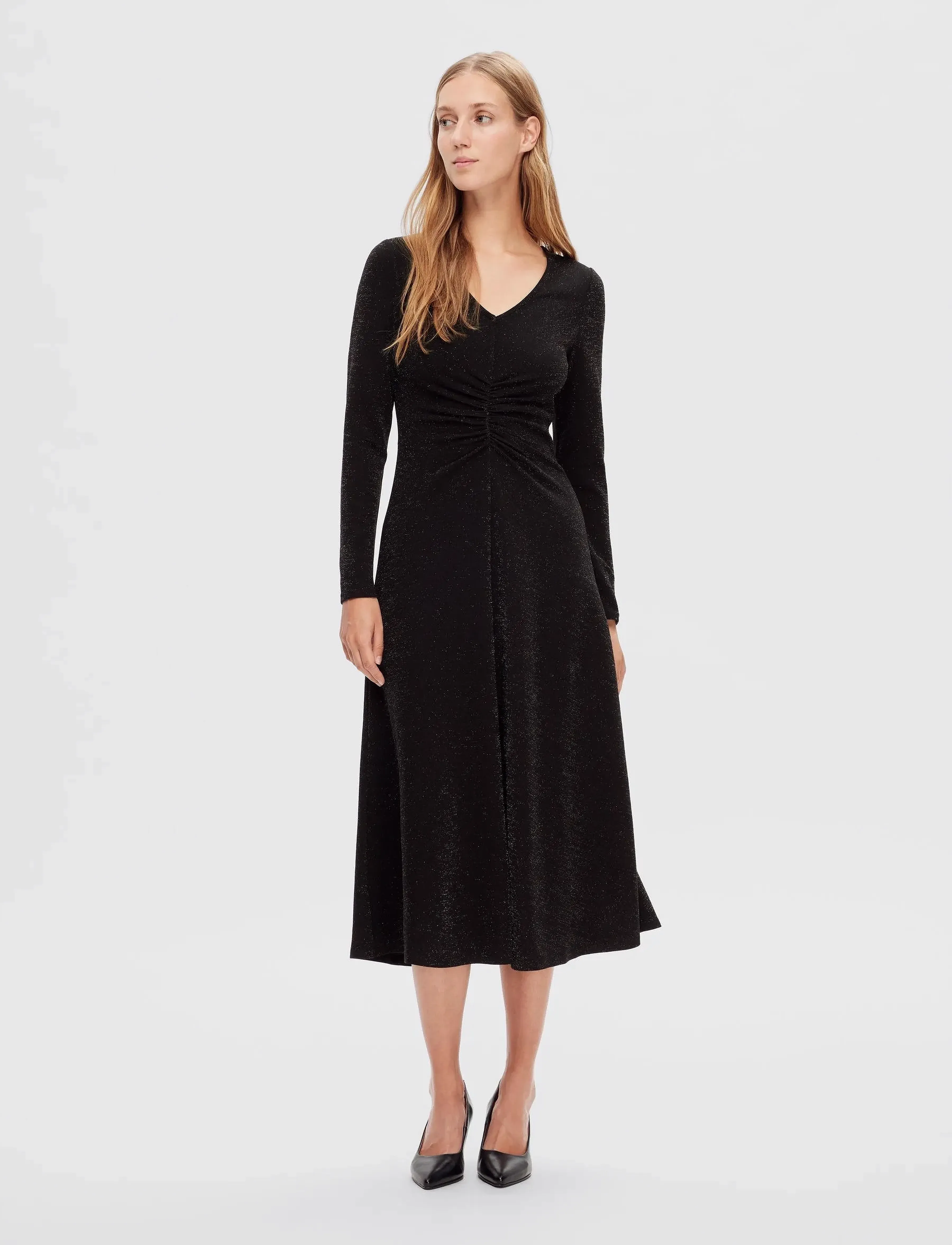 Selected - SLFRUE LS MIDI GLITTER DRESS - midi-kleider - black - 5