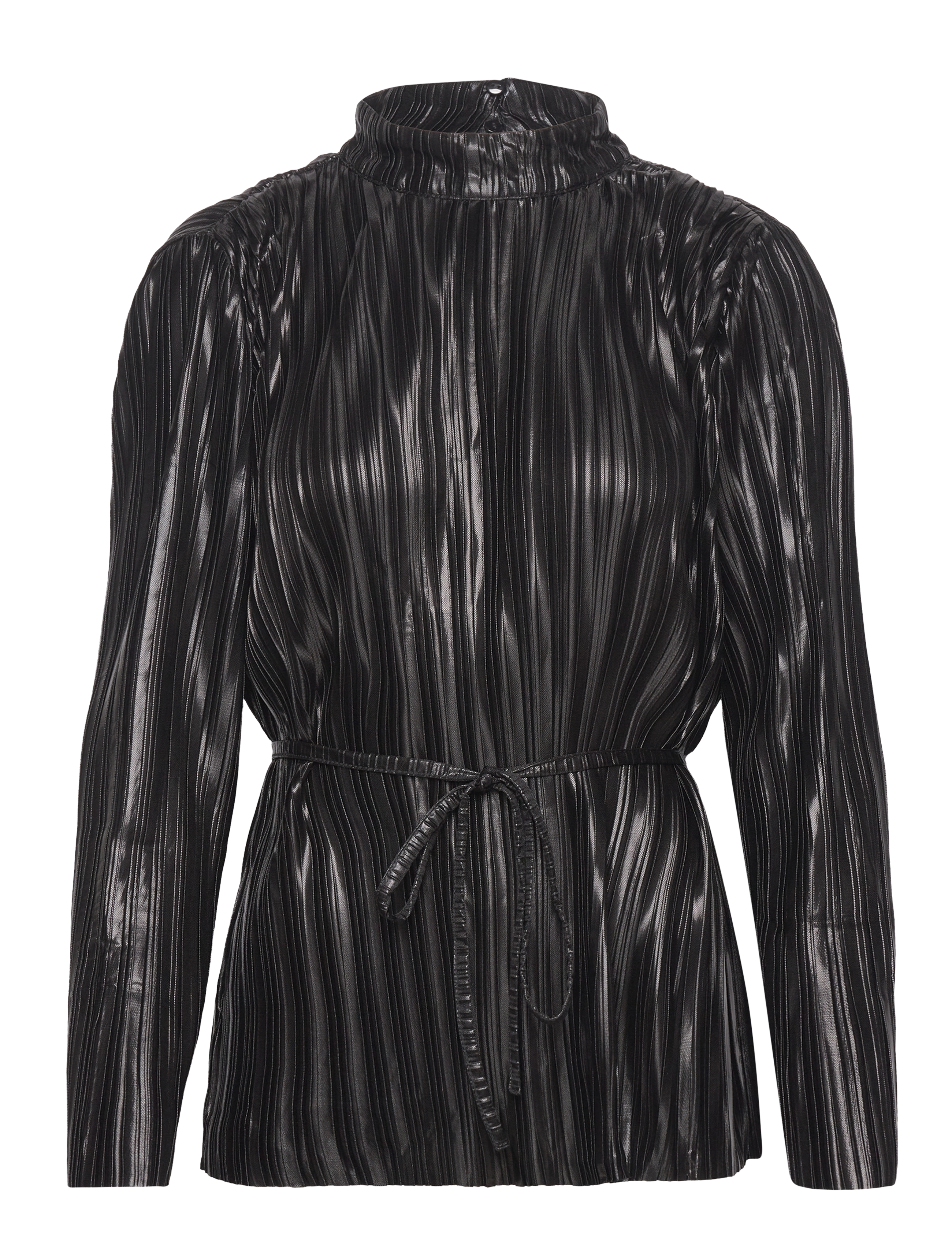 Selected SLFNALINE LS HIGH NECK PLISSE TOP - Bluser & Skjorter - BLACK / black