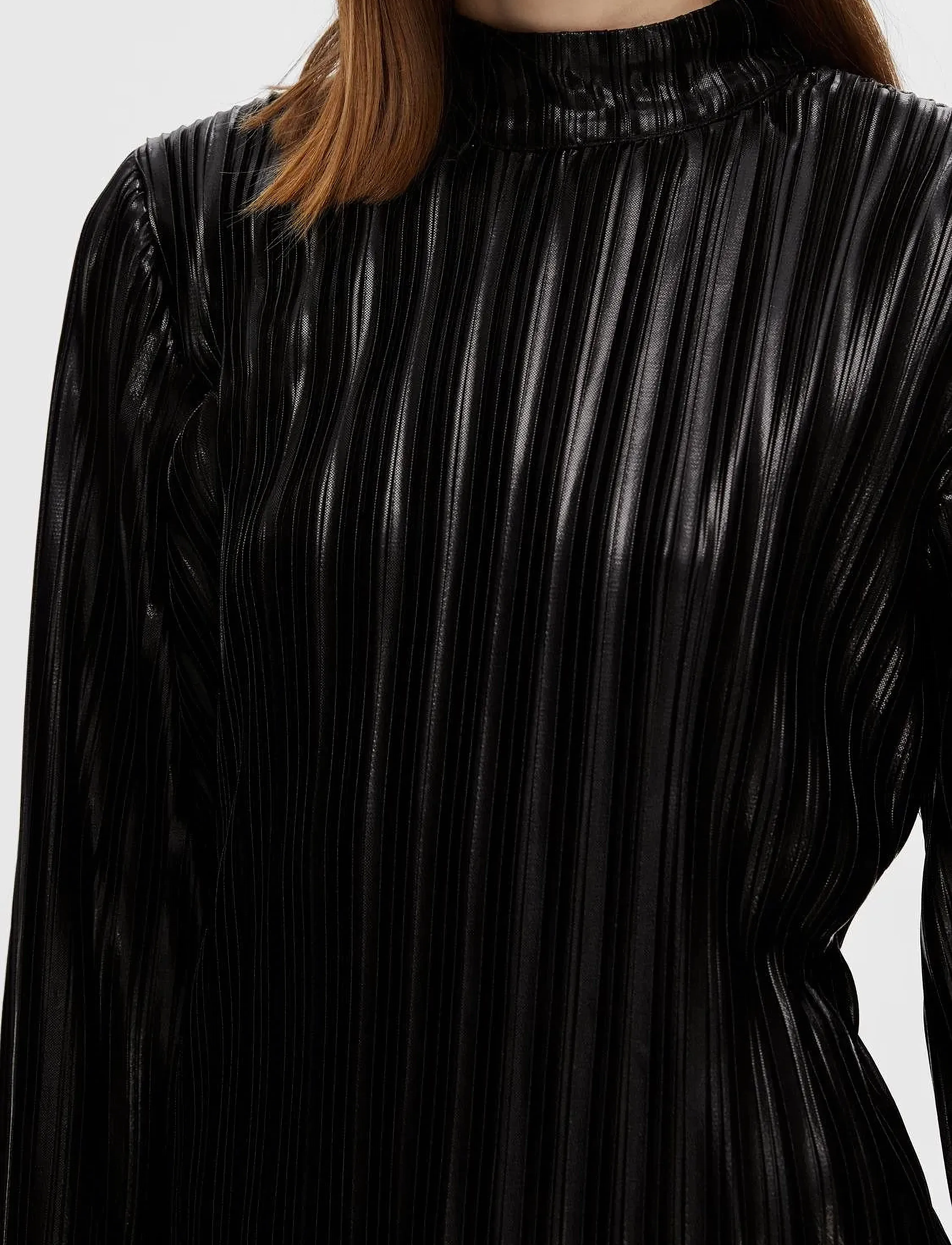 Selected - SLFNALINE LS HIGH NECK PLISSE TOP - langärmlige blusen - black - 5