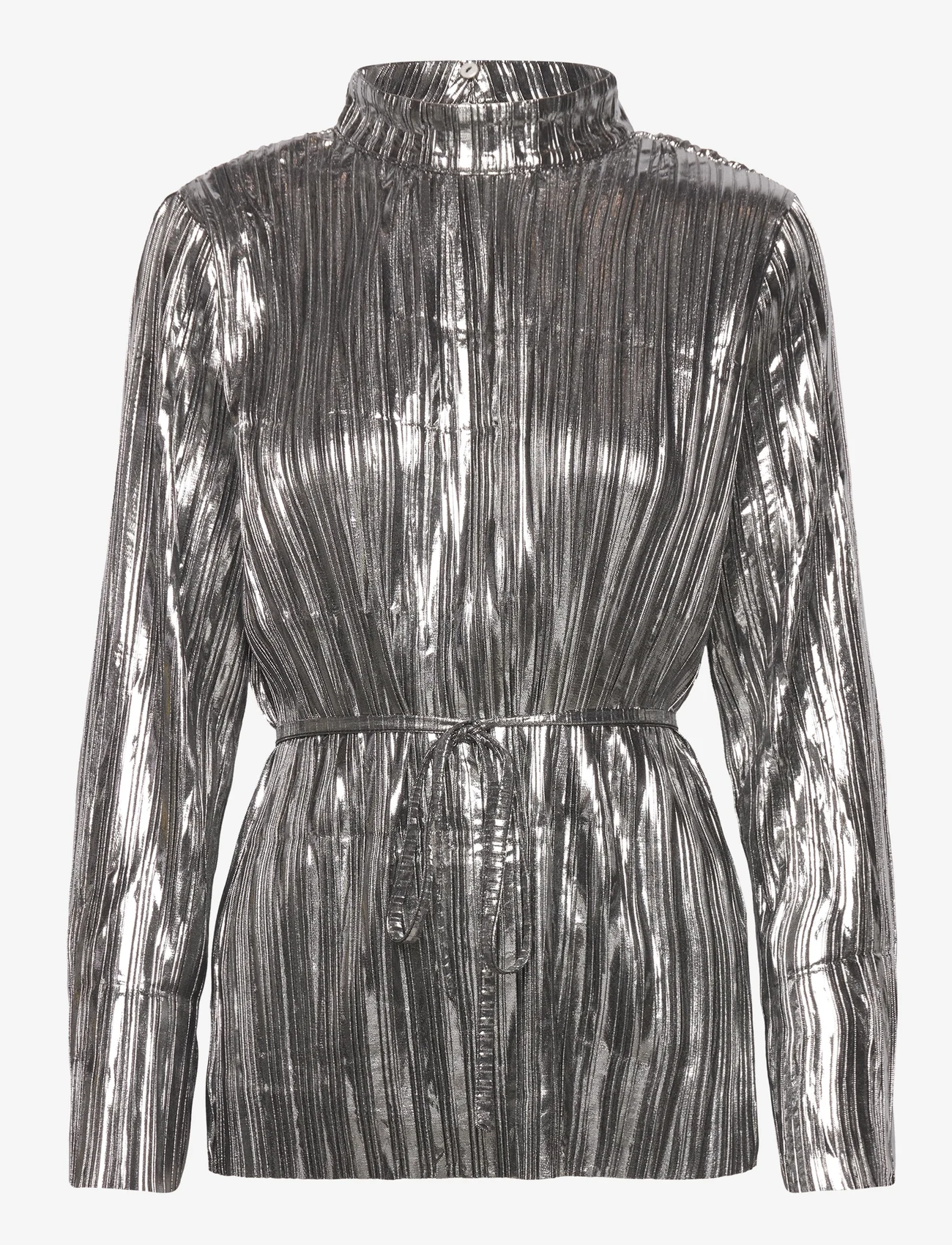 Selected Femme - SLFNALINE LS HIGH NECK PLISSE TOP - long-sleeved blouses - silver - 0