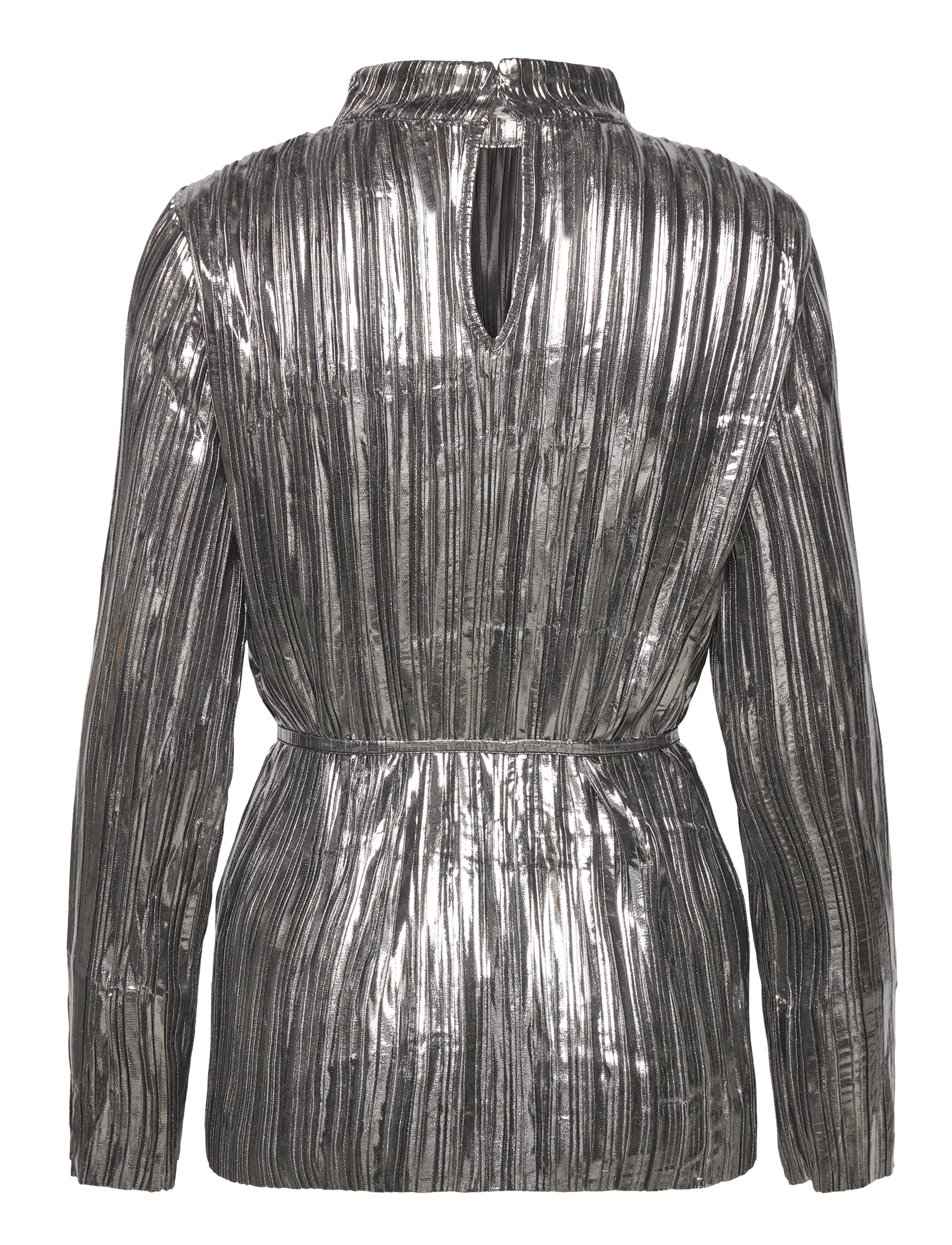 Selected - SLFNALINE LS HIGH NECK PLISSE TOP - langærmede bluser - silver - 1