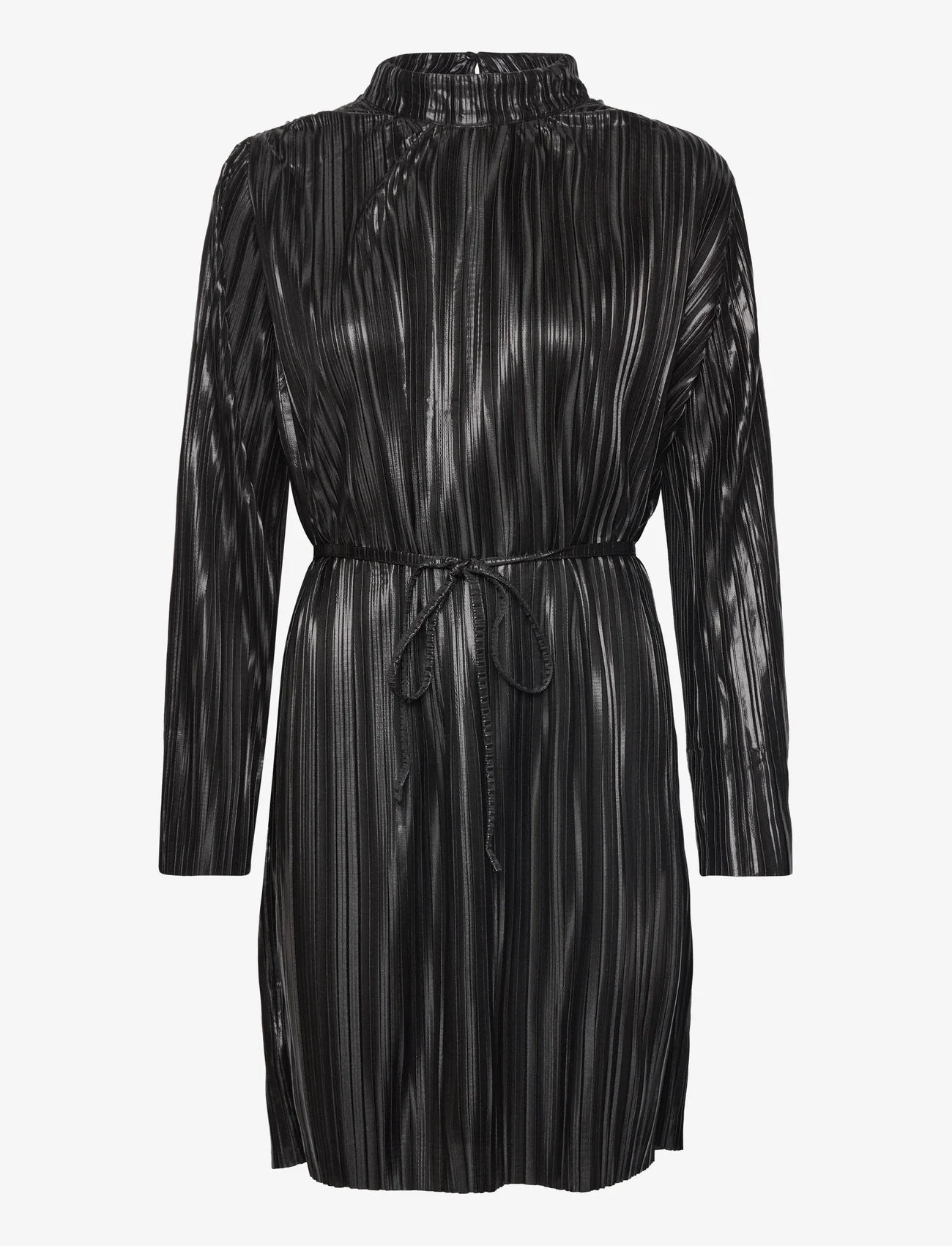 Selected Femme - SLFNALINE LS HIGH NECK SHORT PLISSE DRES - midi dresses - black - 0