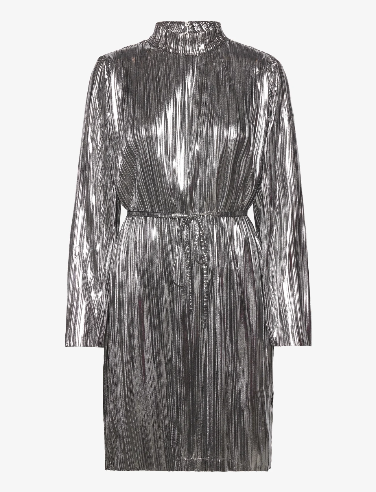 Selected Femme - SLFNALINE LS HIGH NECK SHORT PLISSE DRES - midi kjoler - silver - 0