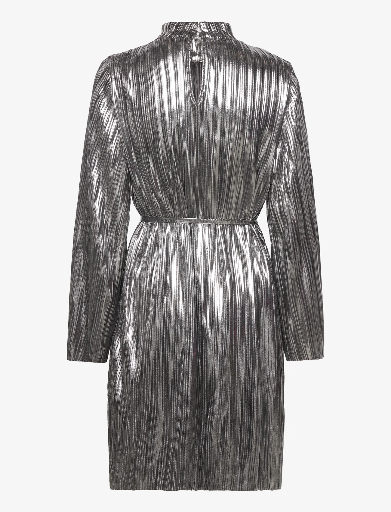 Selected Femme - SLFNALINE LS HIGH NECK SHORT PLISSE DRES - midi dresses - silver - 1