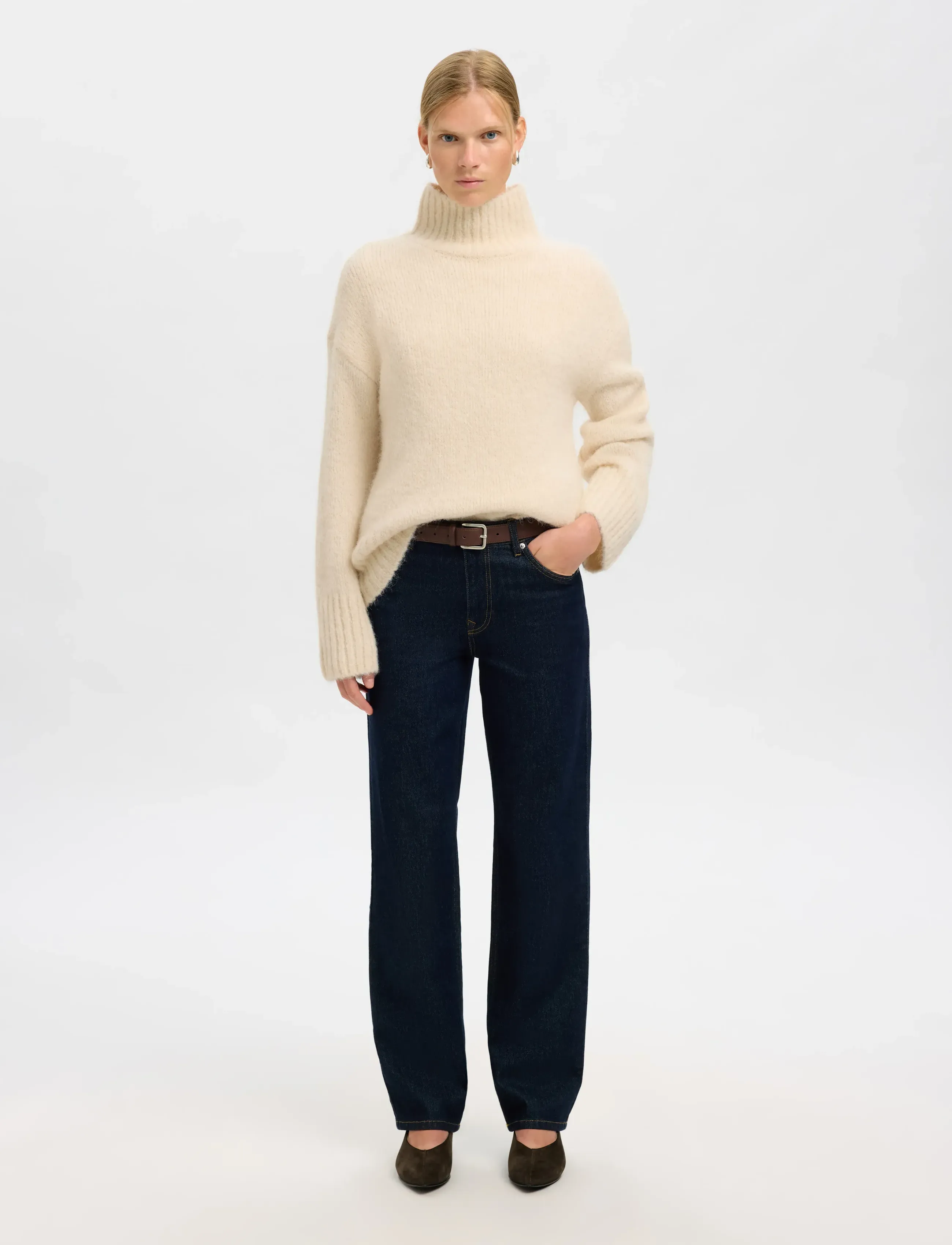 Selected - SLFGABRIELLA LS KNIT HIGH NECK NOOS - striktrøjer - birch - 3