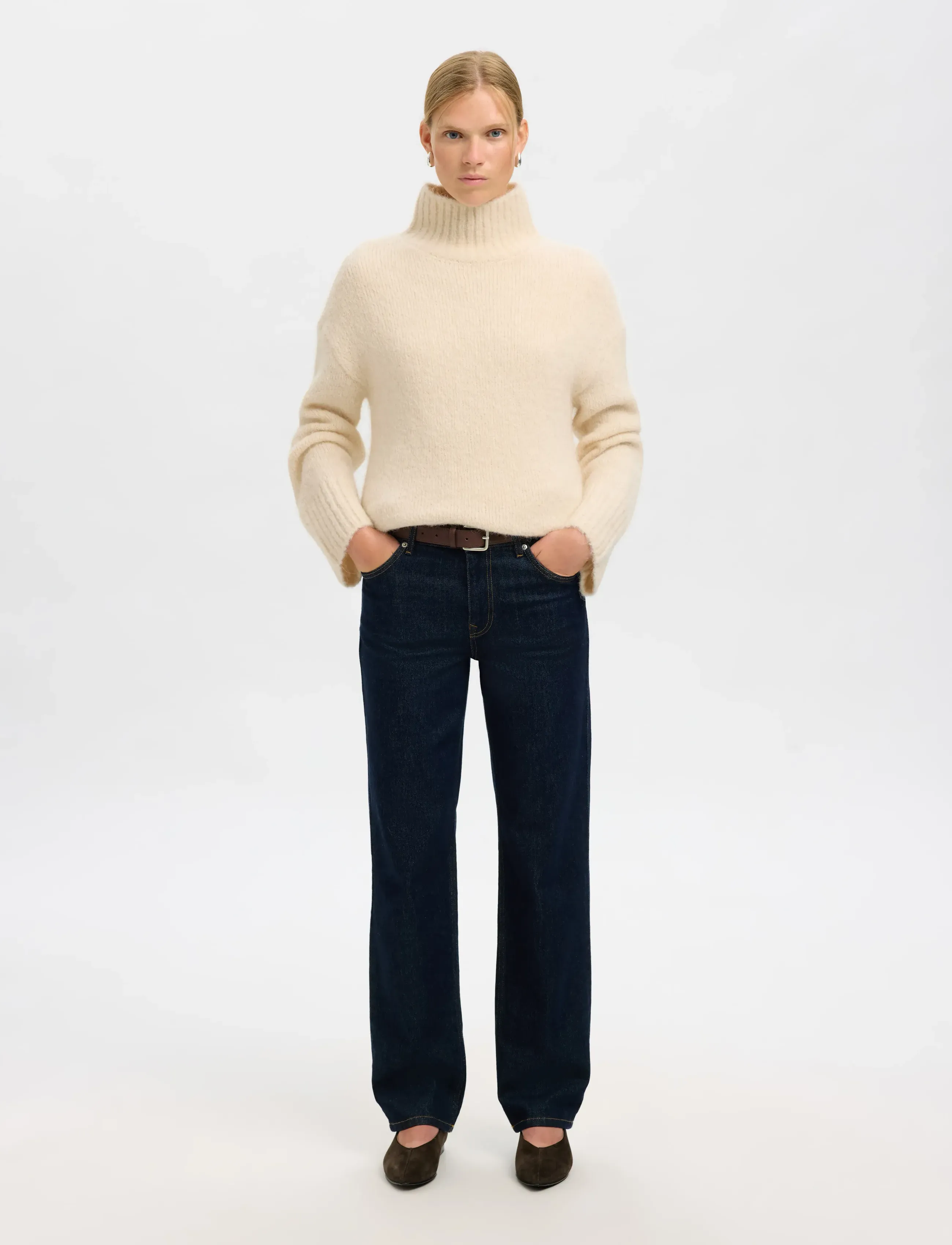 Selected - SLFGABRIELLA LS KNIT HIGH NECK NOOS - striktrøjer - birch - 5