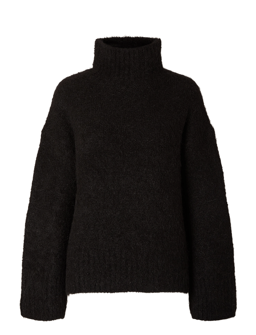 Selected - SLWGABRIELLA LS KNIT HIGH NECK NOOS - striktrøjer - black - 0