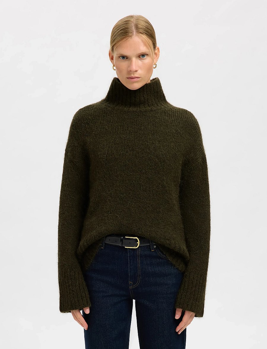Selected - SLWGABRIELLA LS KNIT HIGH NECK NOOS - pullover - deep depths - 0